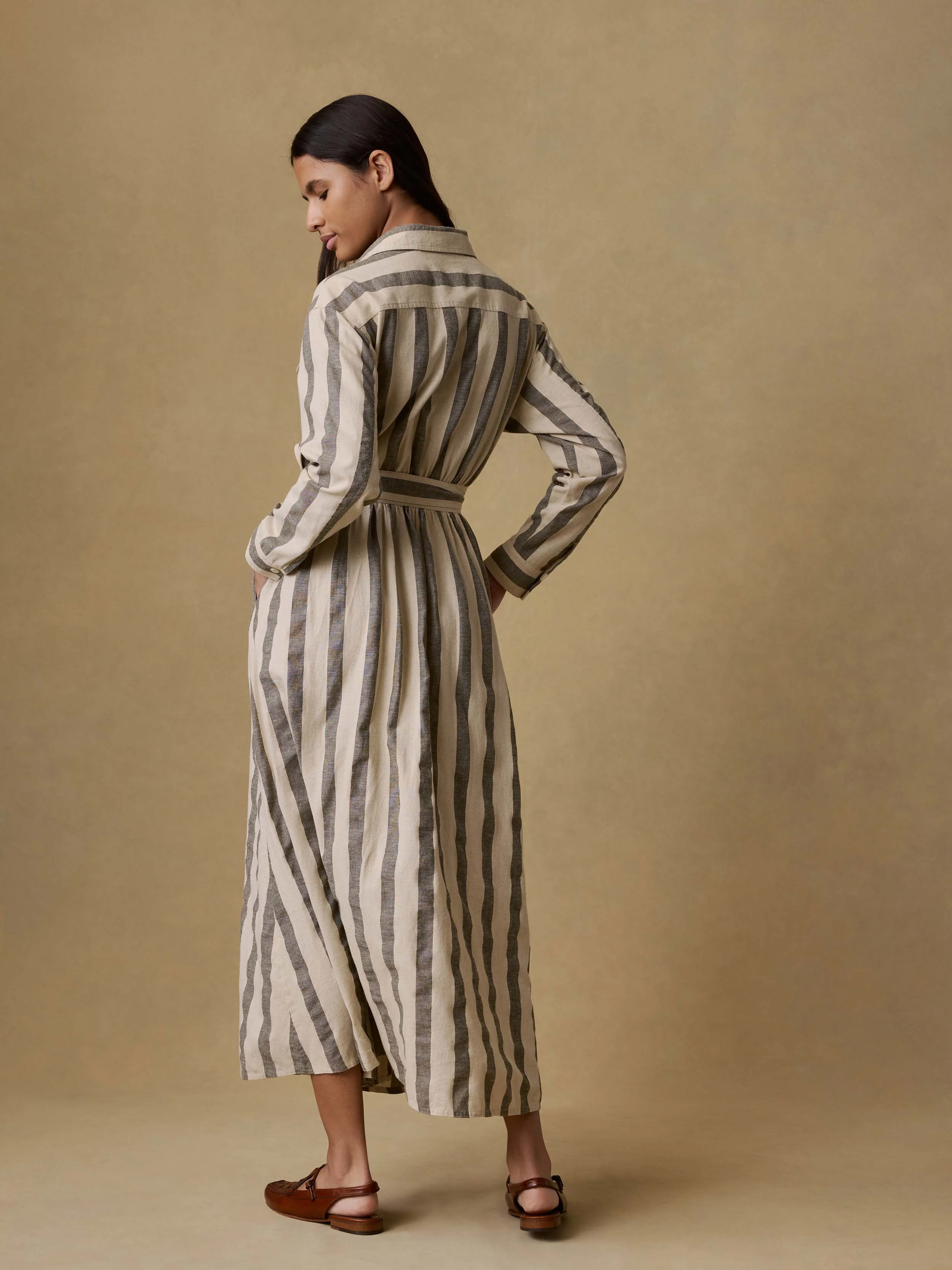 Cotton Linen Julia Wrap Dress - Pine Bay Stripe - Image 4