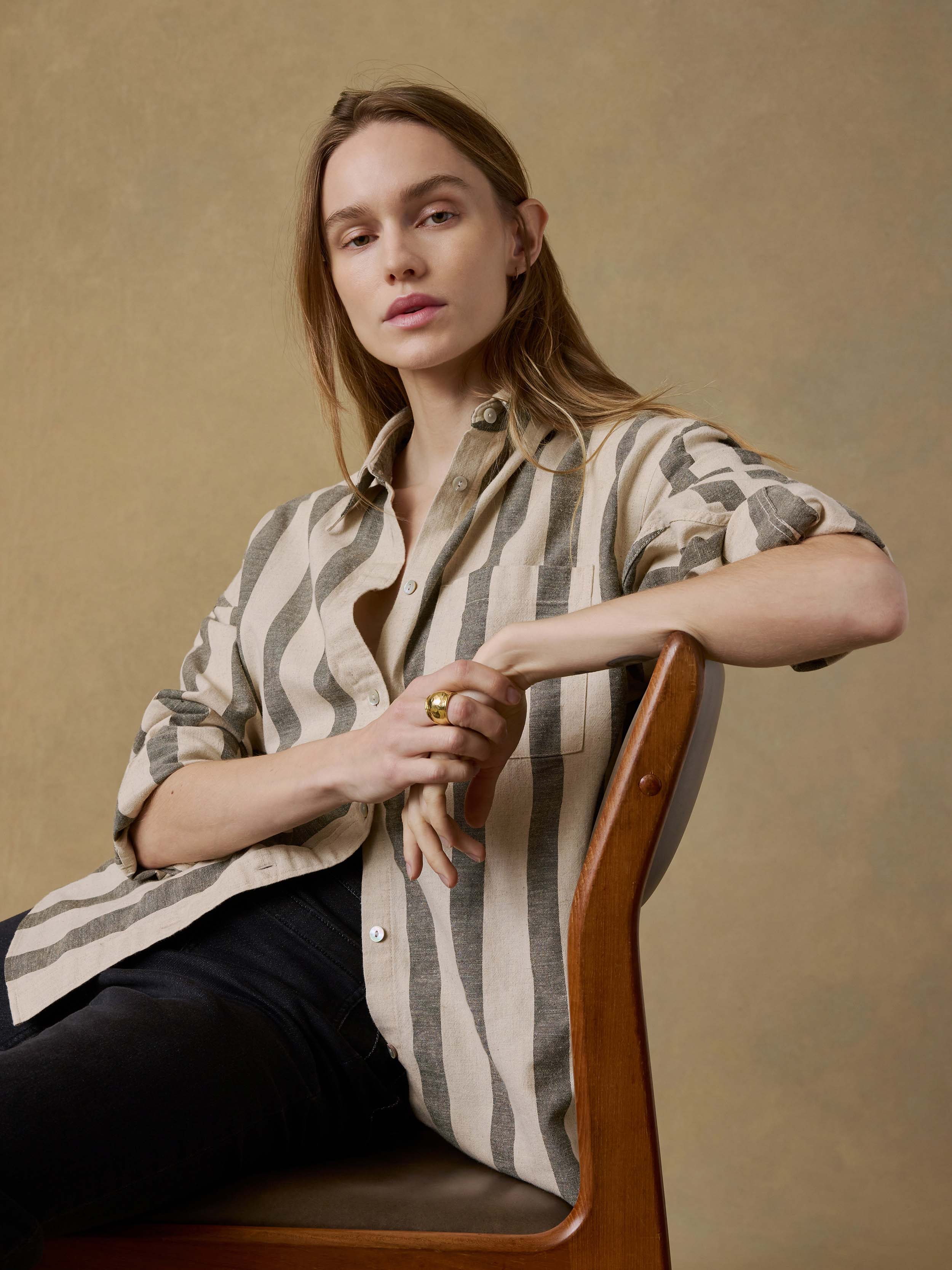 Cotton Linen Relaxed Shirt - Pine Bay Stripe - Image 2