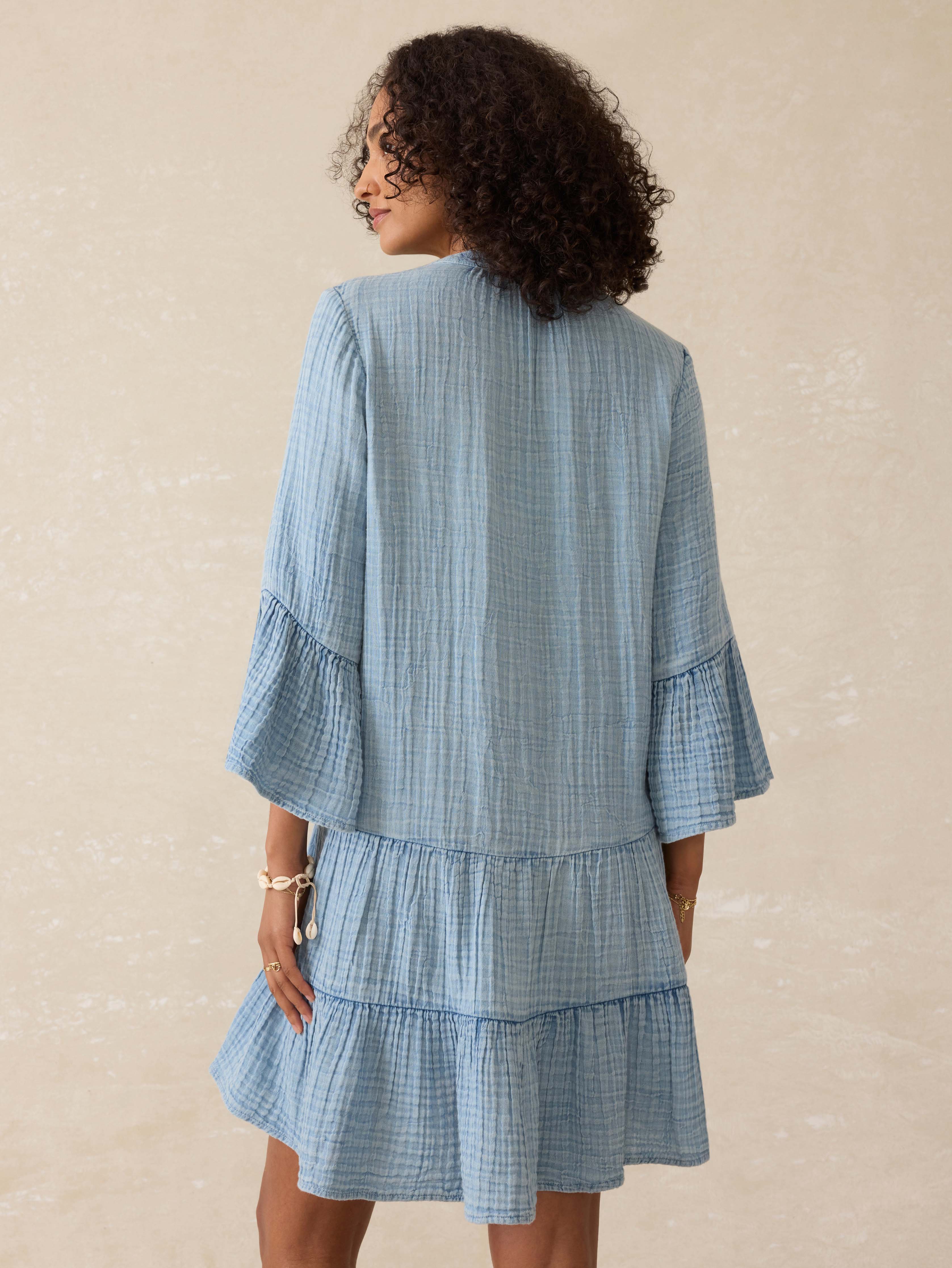 Dune Cotton Gauze Kasey Dress - Light Indigo Wash - Image 5