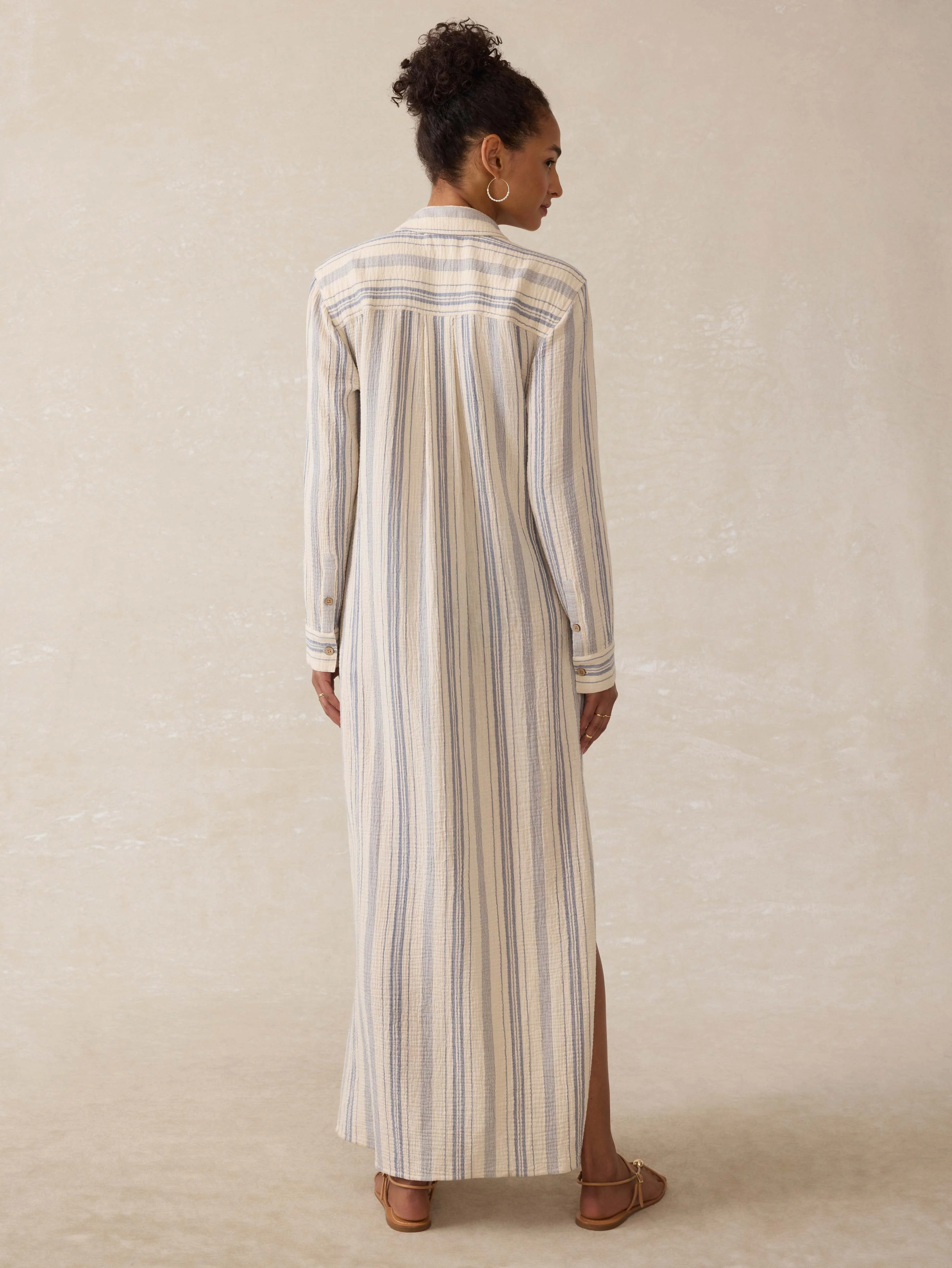 Dune Cotton Gauze Isla Shirtdress - Aqua Sea Stripe - Image 4