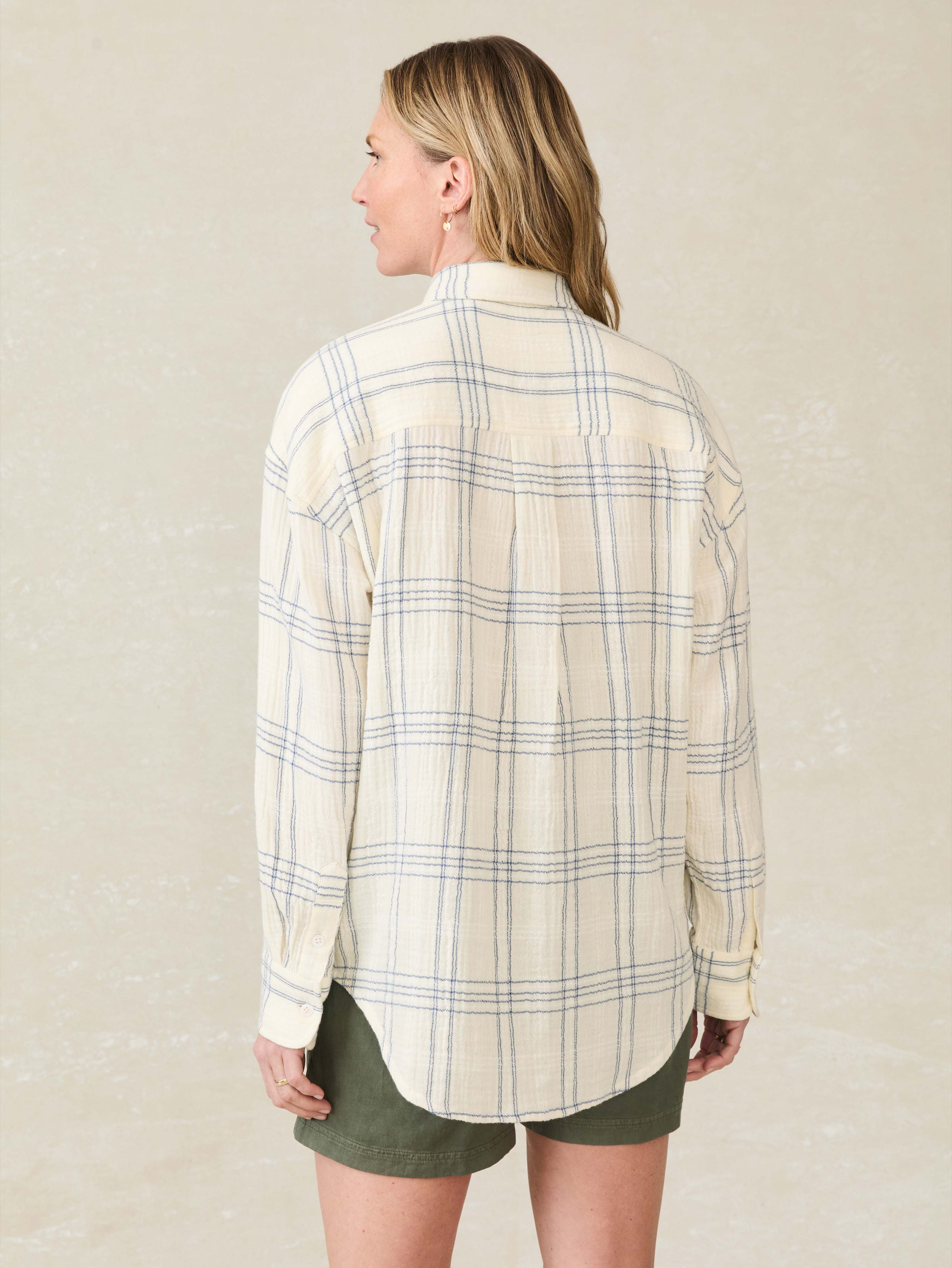 Dune Cotton Gauze Relaxed Shirt - Blue Cove Plaid - Image 5