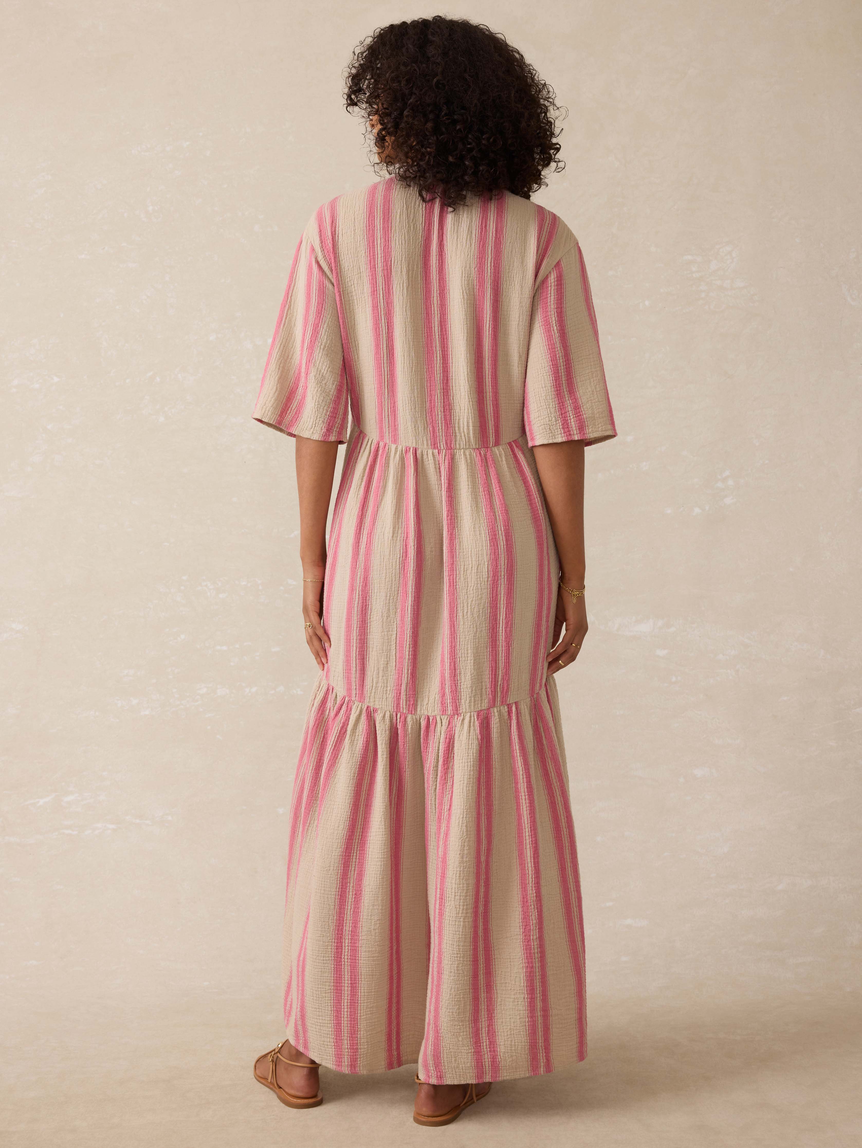 Dune Cotton Gauze Wesley Dress - Cocoa Reef Stripe - Image 3