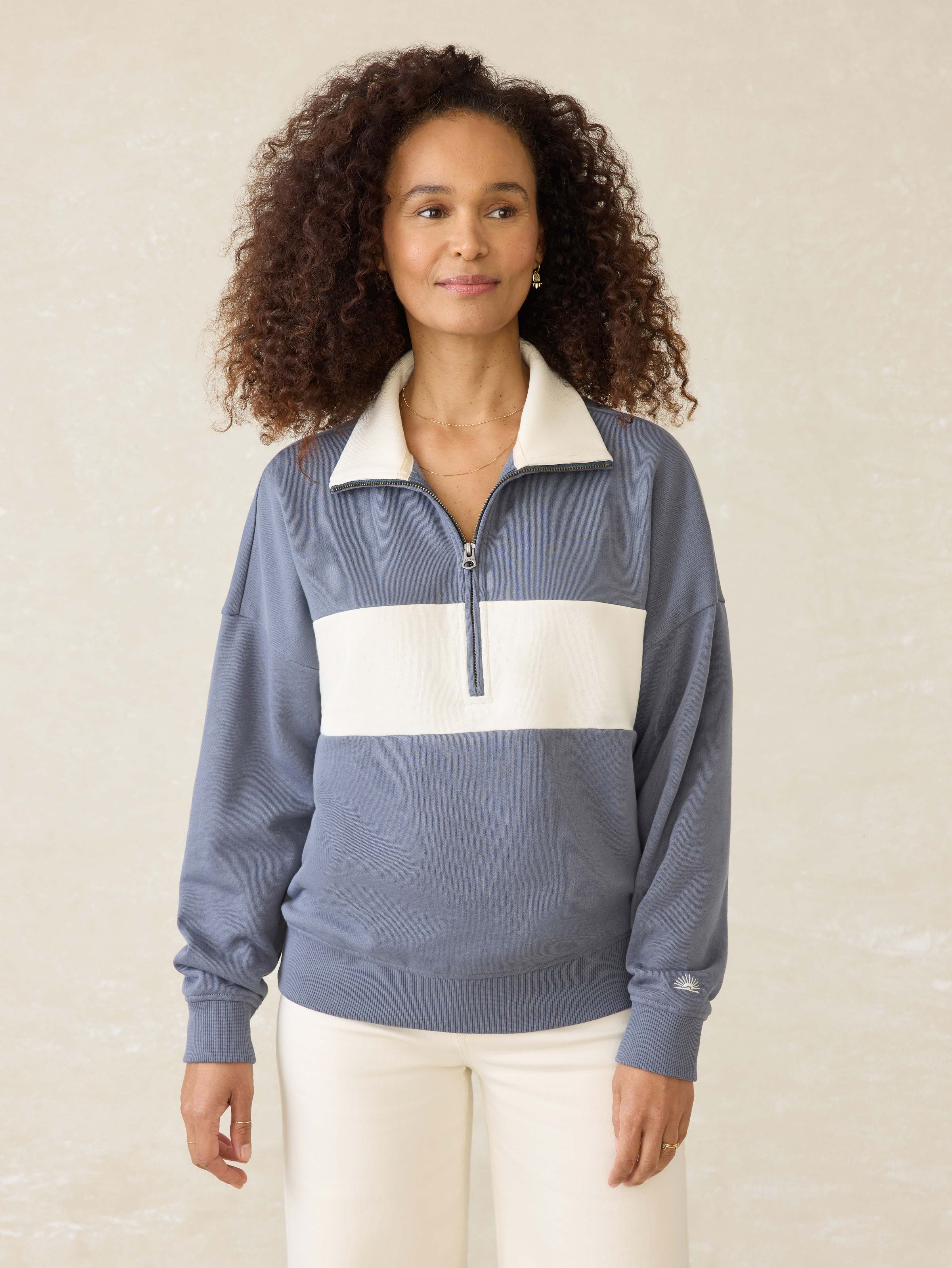 High Standard Fleece Quarter Zip - Blue Coast Stripe - Image 4