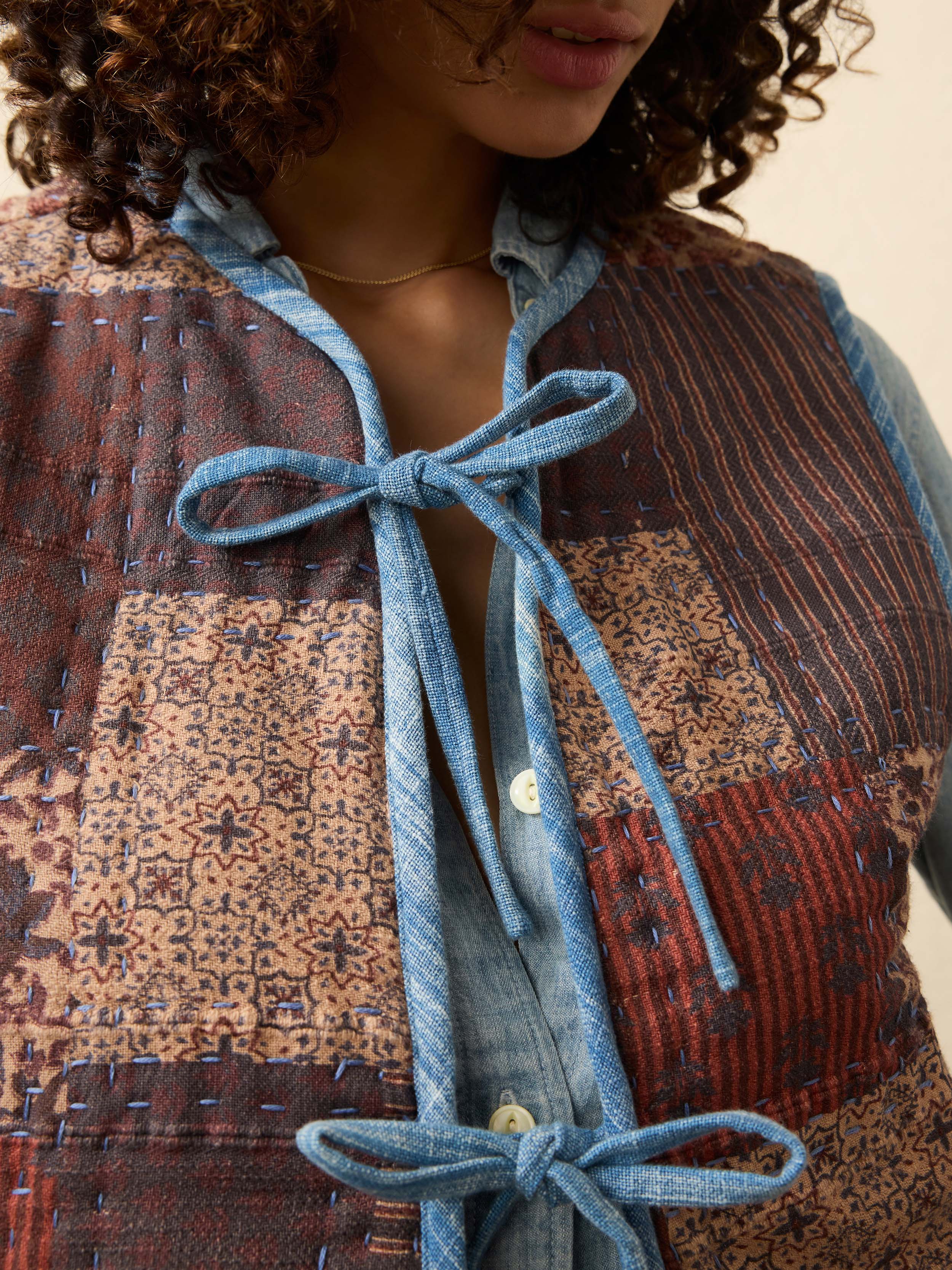 Indigo Quilted Patchwork Vest - Indra Patchwork - Image 3