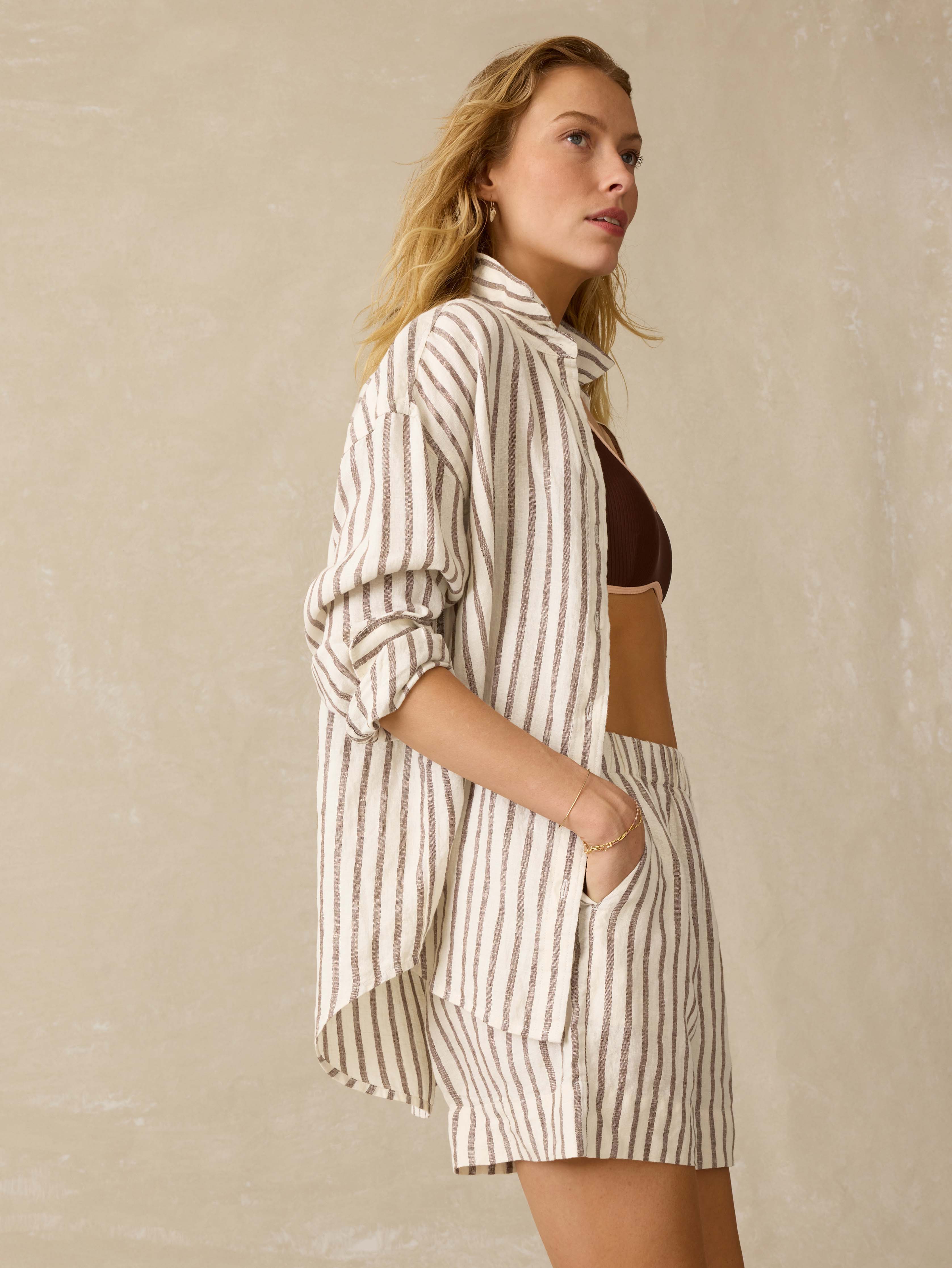 Laguna Linen Relaxed Shirt - Cocoa Grove Stripe - Image 5