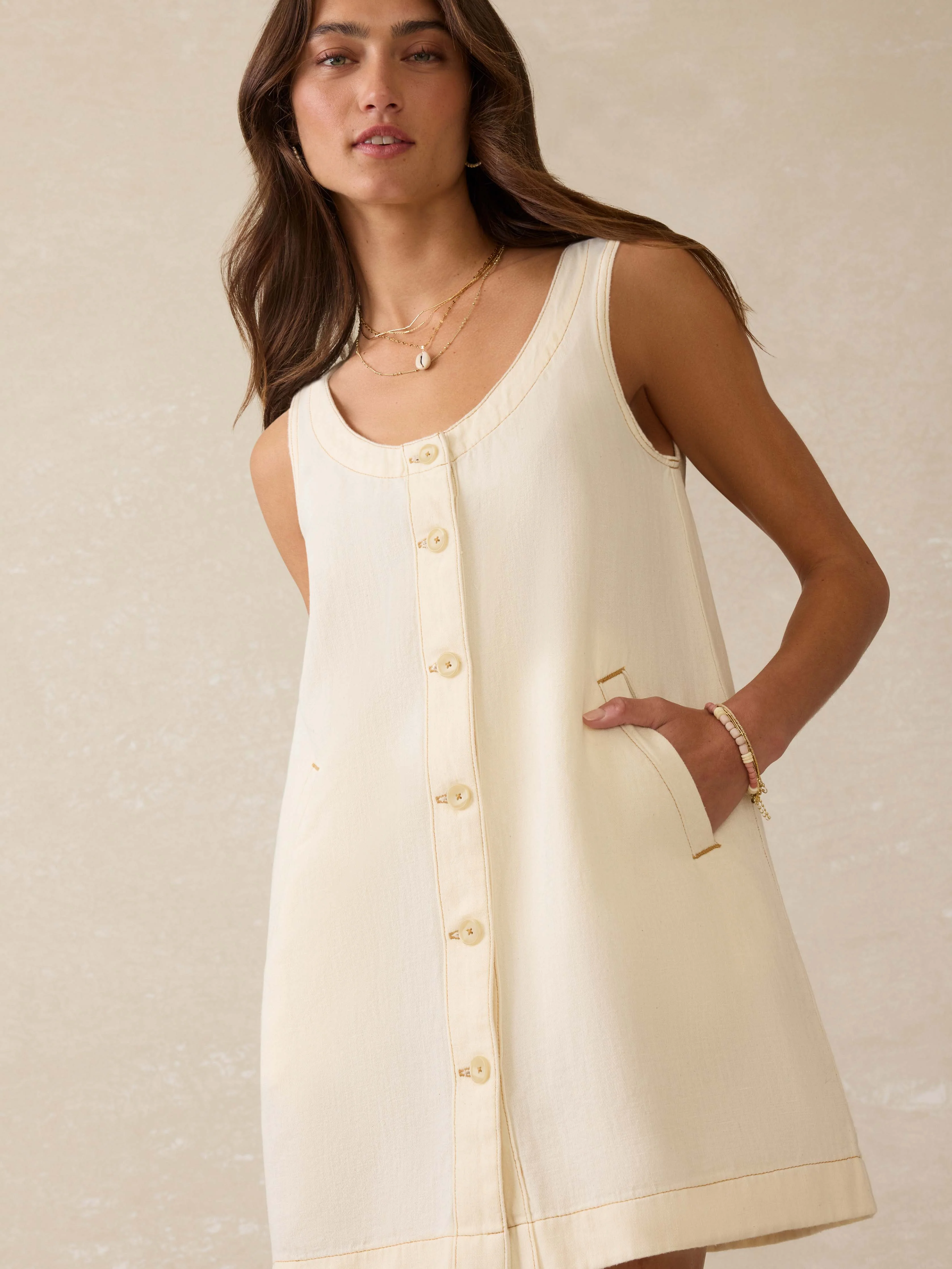 Linen Denim Malibu Mini Dress - Whitecliff Wash - Image 3