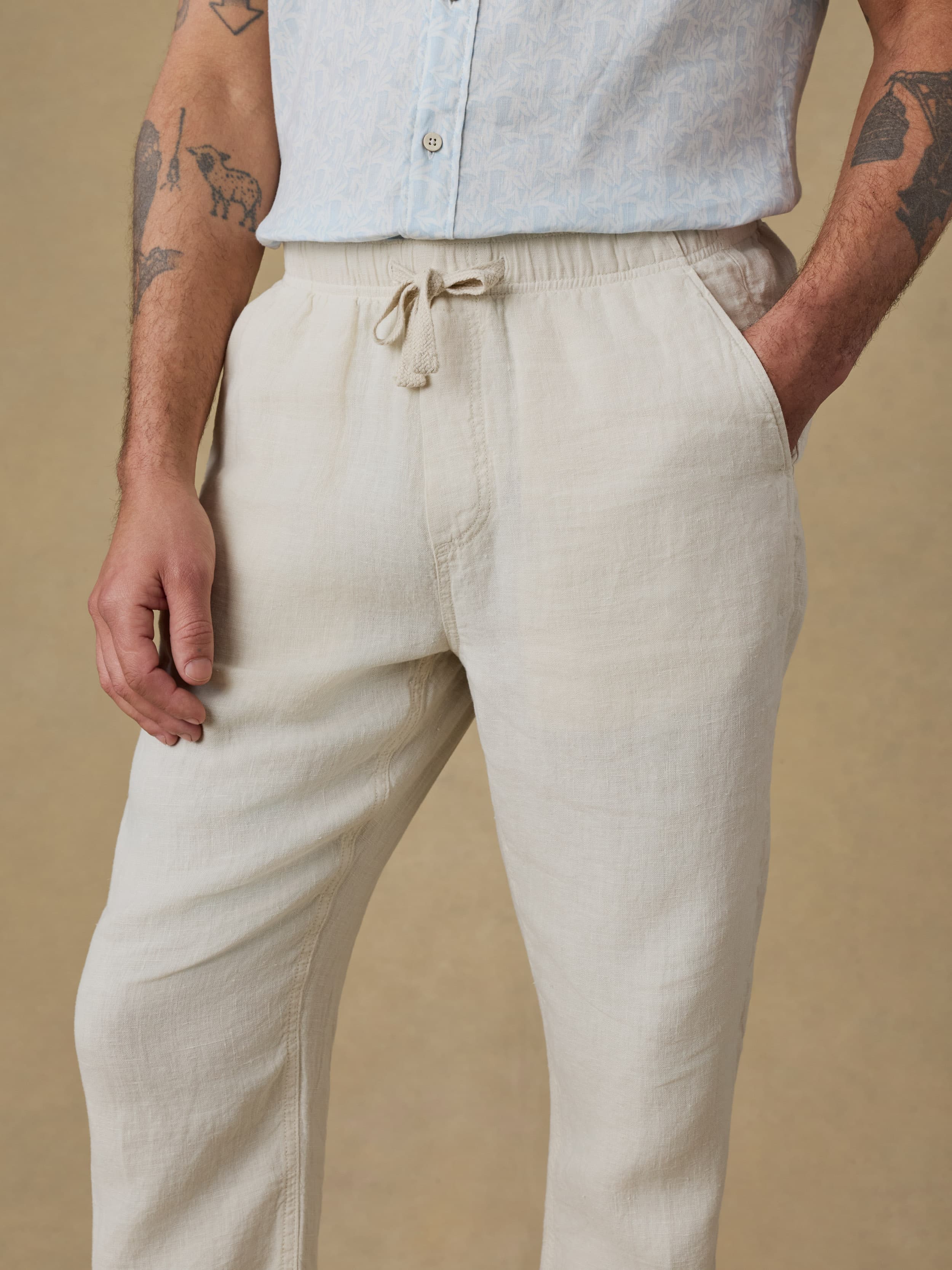 Linen Drawstring Pant - Weathered Sand - Image 4