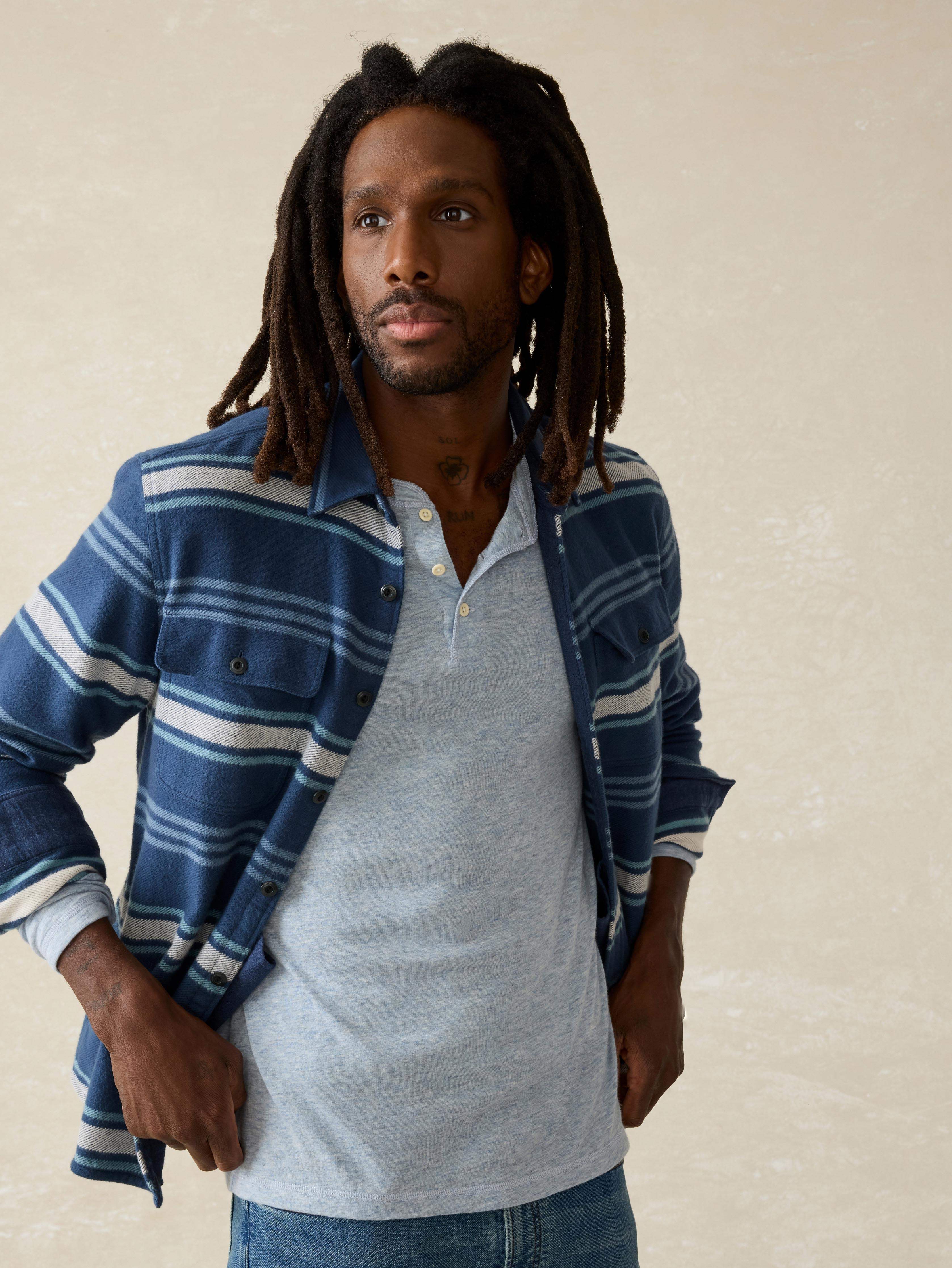 Long-Sleeve Cloud Henley - Light Blue Heather - Image 7