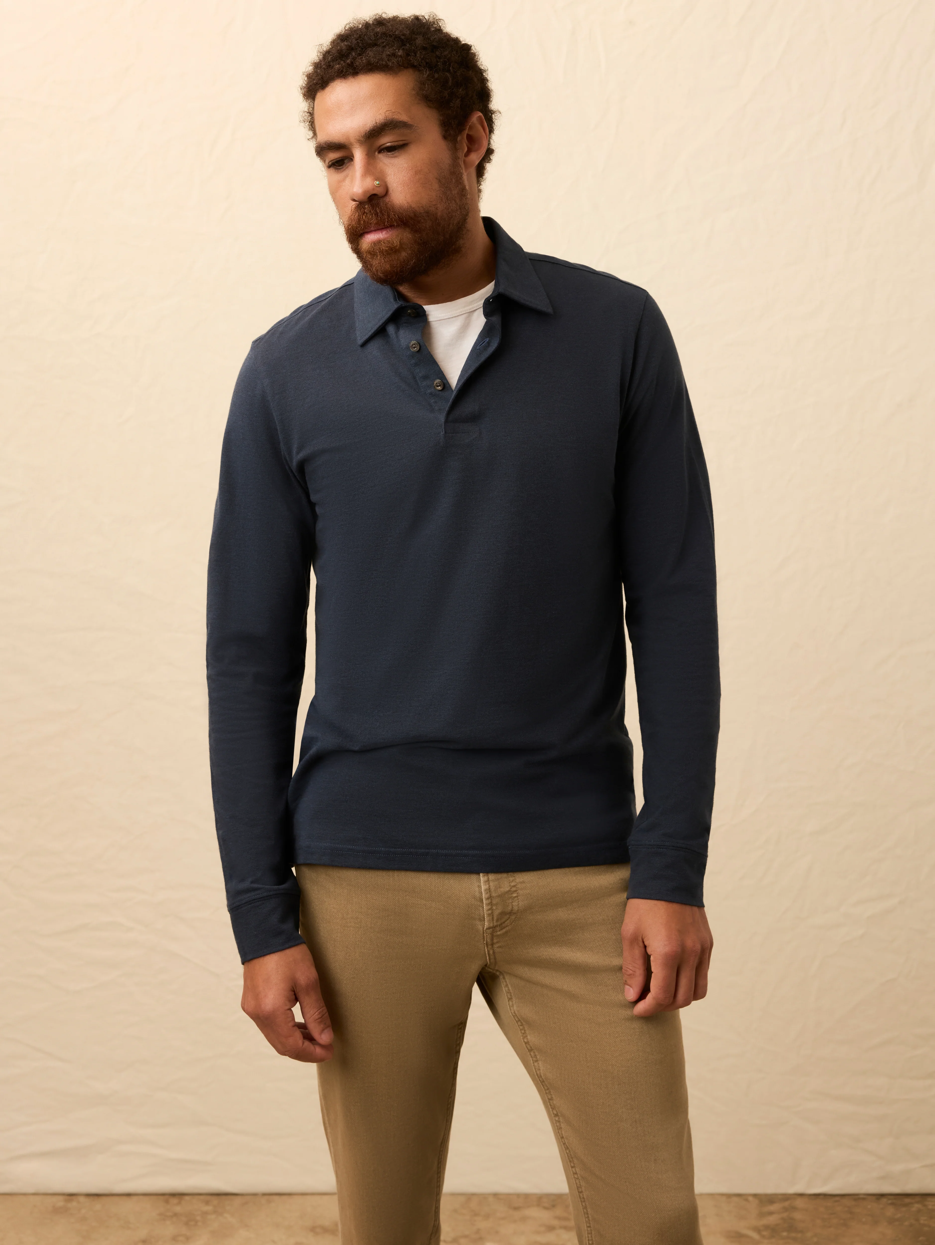Long-Sleeve Movementâ„¢ Pique Polo - Harbor Night Heather