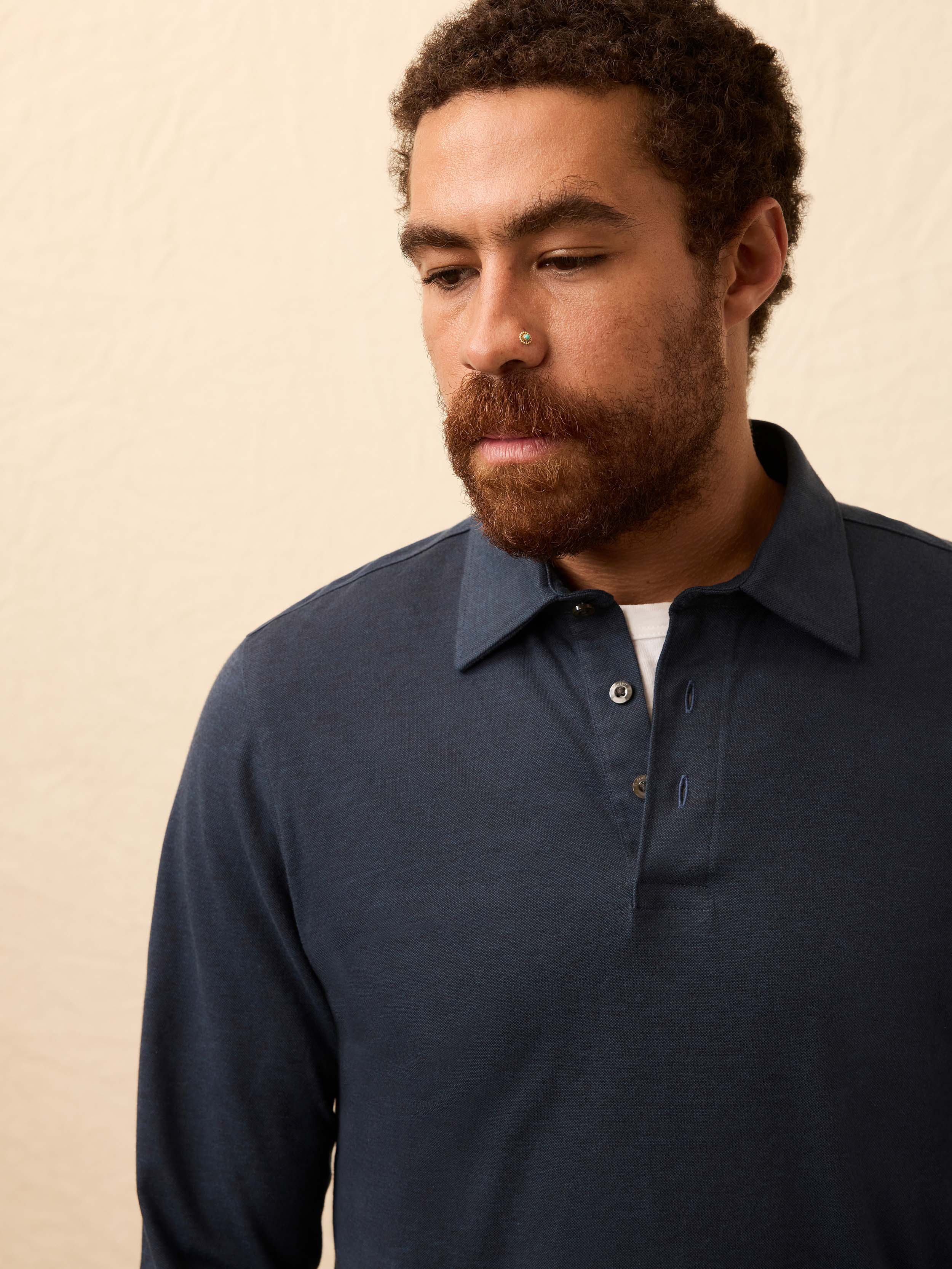 Long-Sleeve Movementâ„¢ Pique Polo - Harbor Night Heather - Image 3