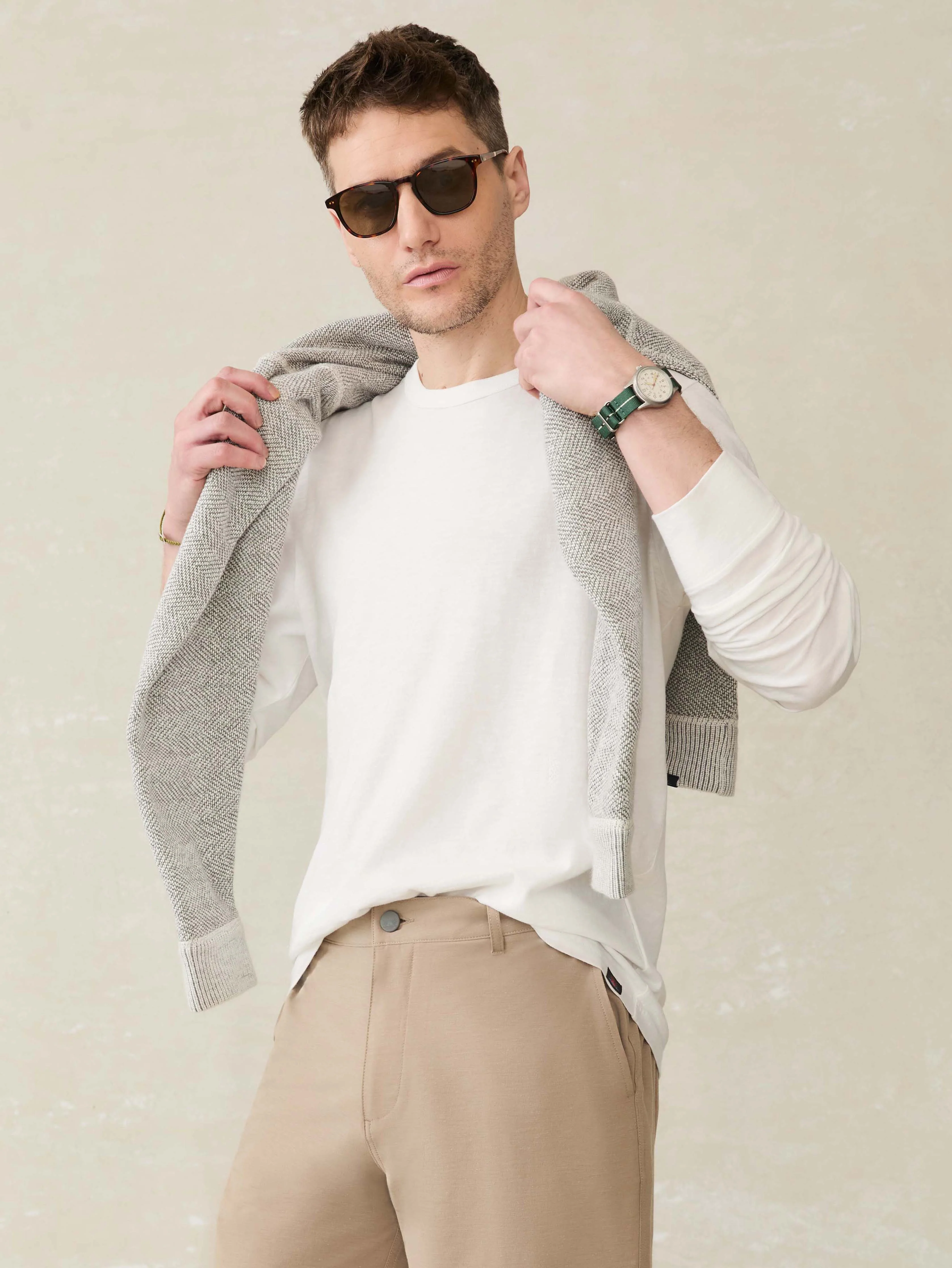 Long-Sleeve Sunwashed Regenerative Cotton Tee - White - Image 4