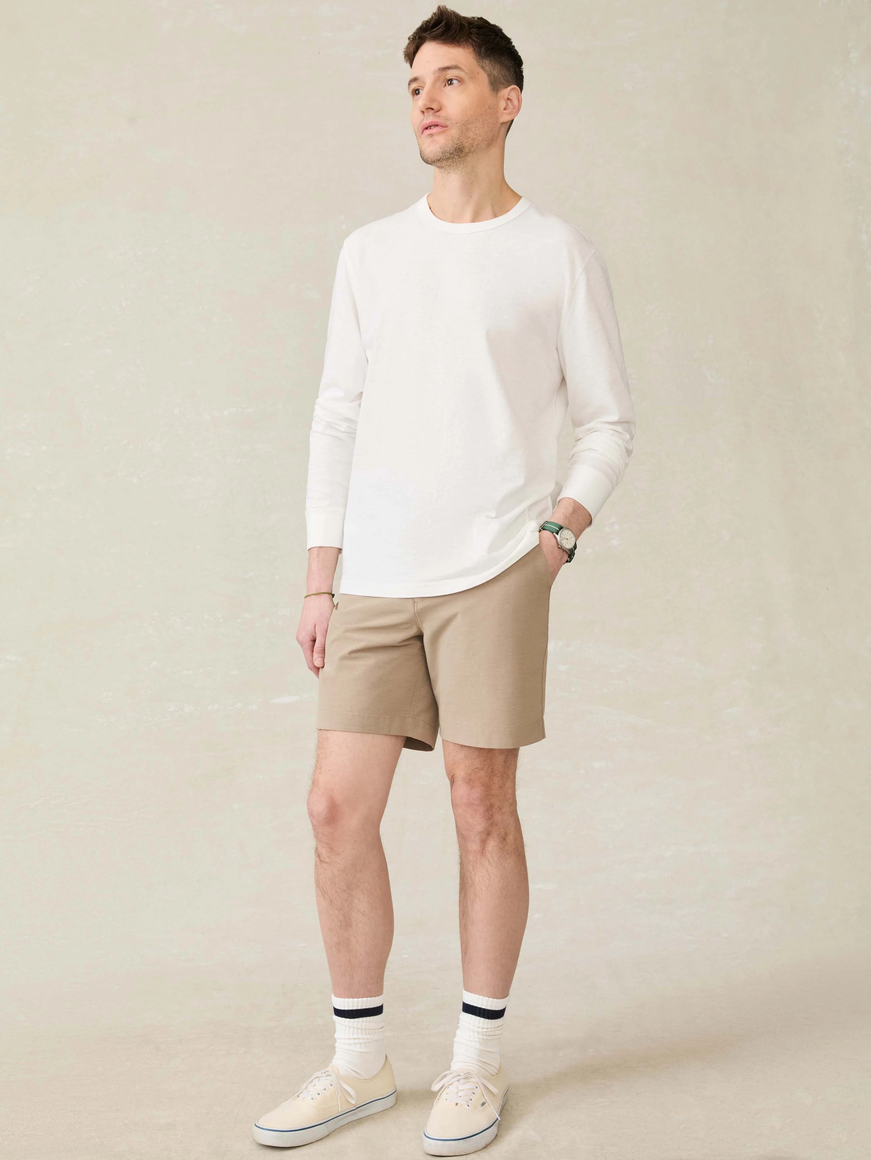 Long-Sleeve Sunwashed Regenerative Cotton Tee - White - Image 5