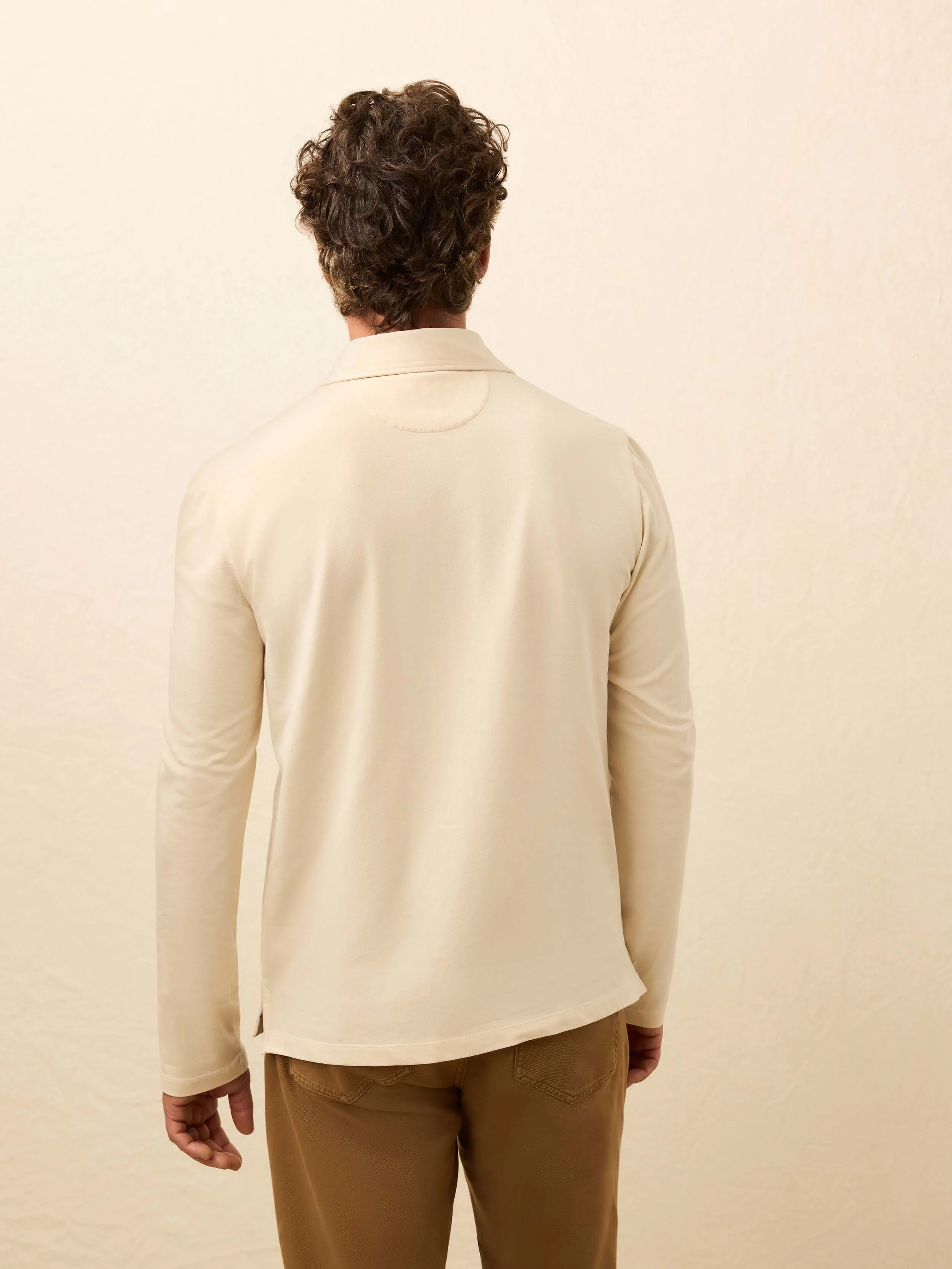 Long-Sleeve Field Knit Polo - Coastal Cream - Image 5