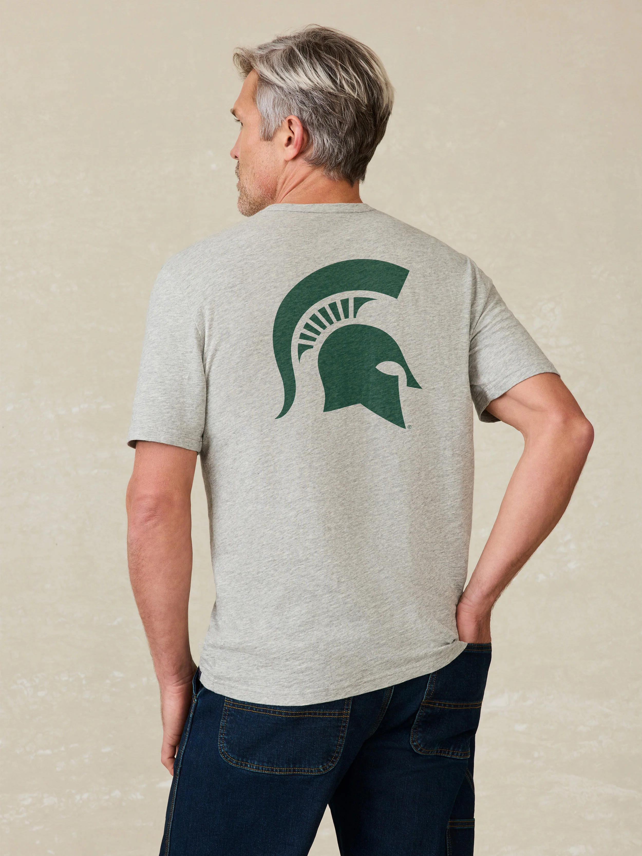 Michigan State Sunwashed Pocket Tee - Granite Heather - Image 2