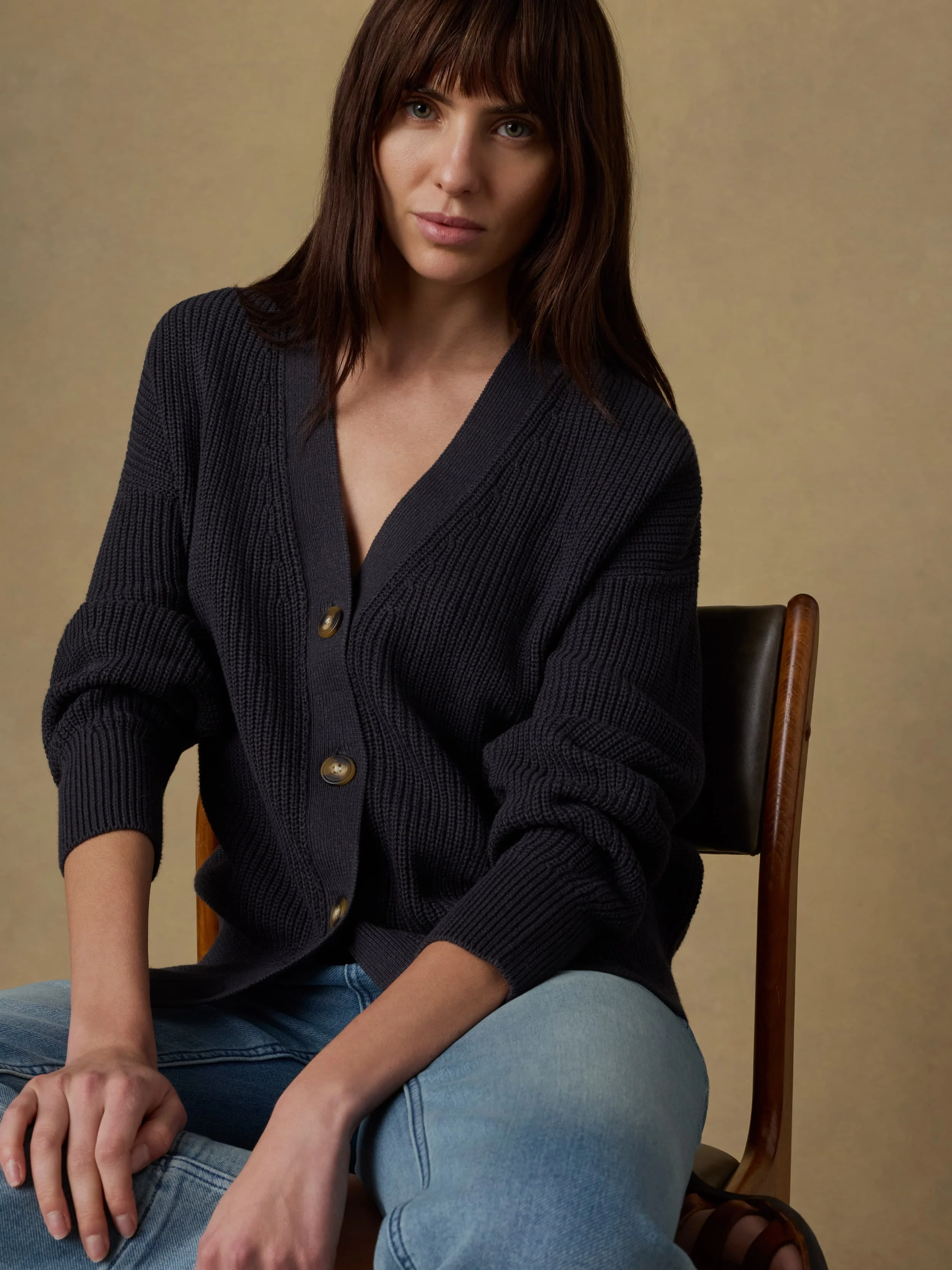 Miramar Linen Relaxed Cardigan - Washed Black - Image 2