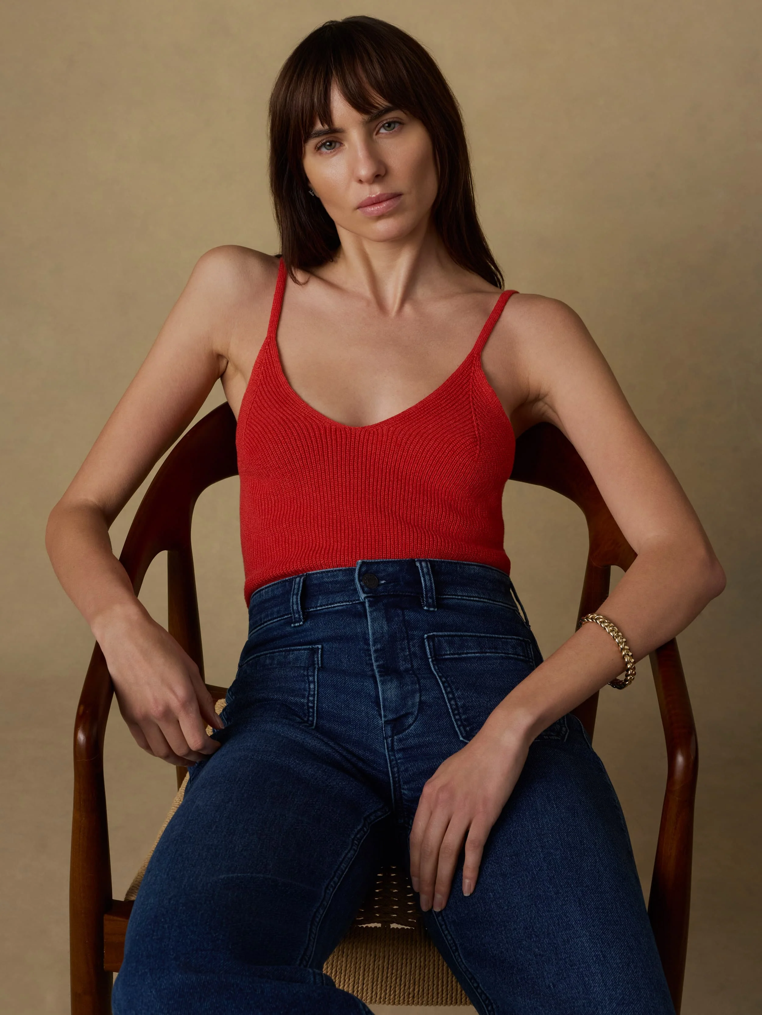 Miramar Linen Sweater Cami - Poppy Red