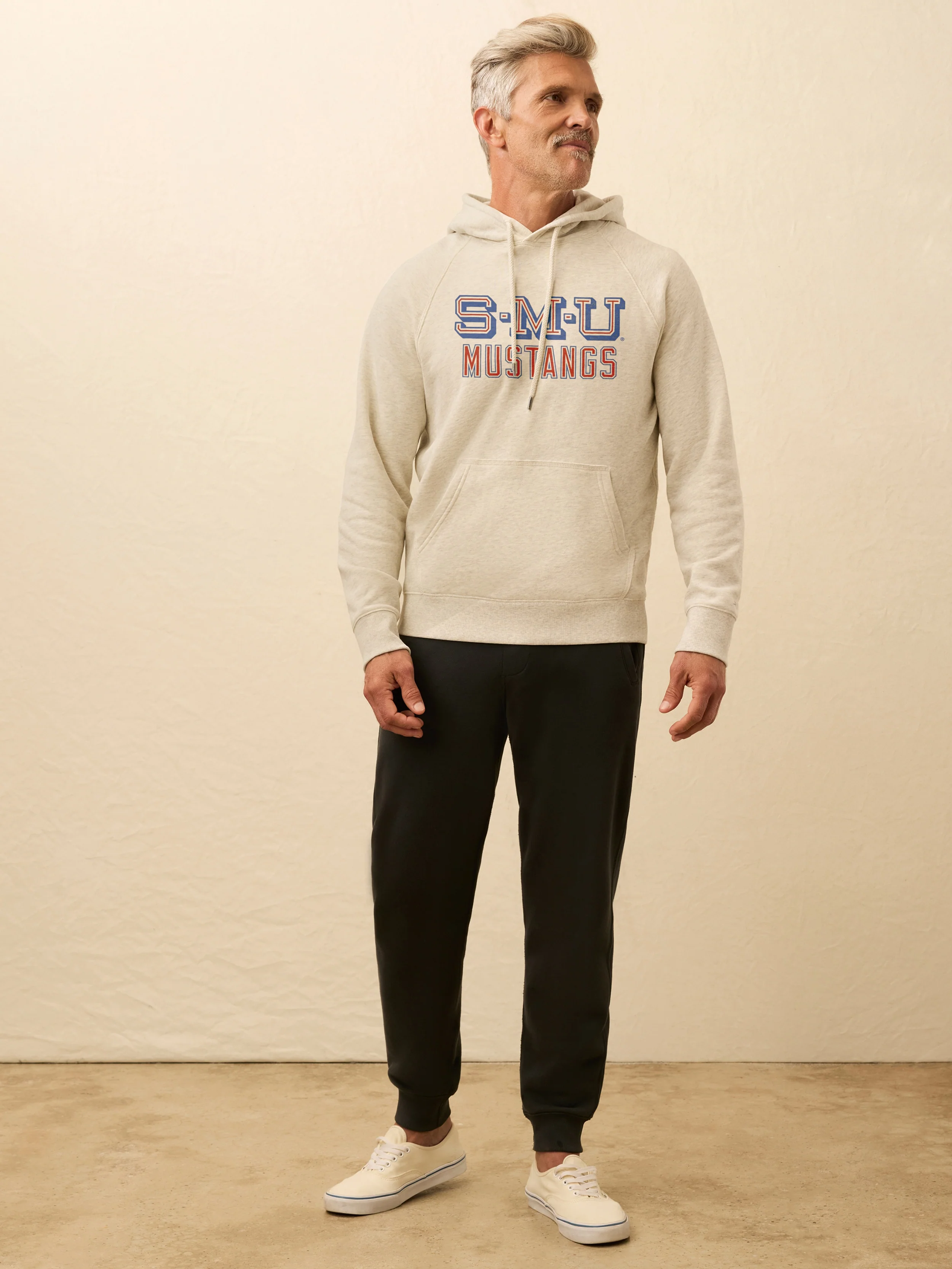 Southern Methodist University High Standard Fleece Hoodie - Antique Ivory Heather - Image 4