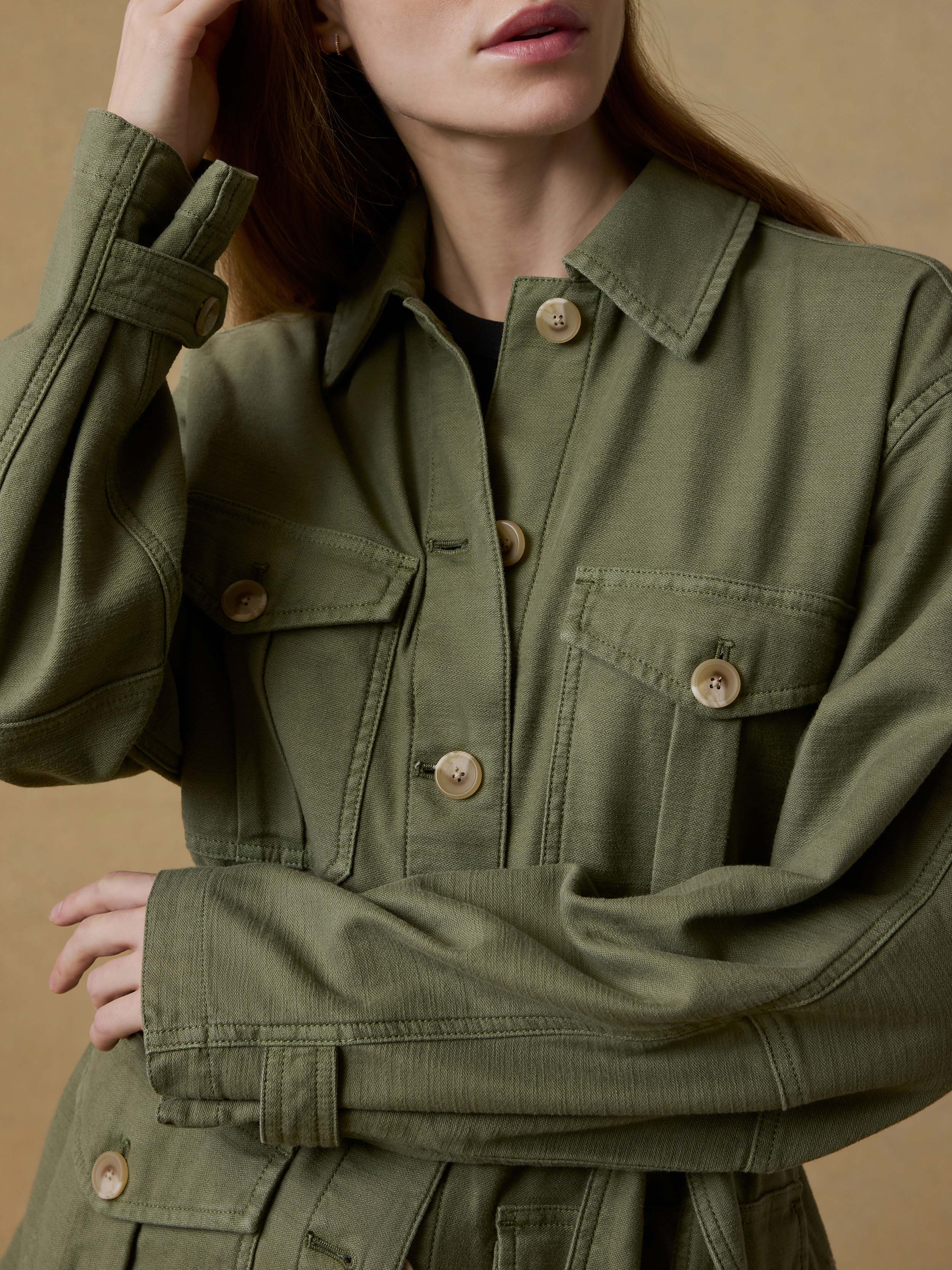 Soft Stretch Twill Safari Jacket - Moss - Image 5