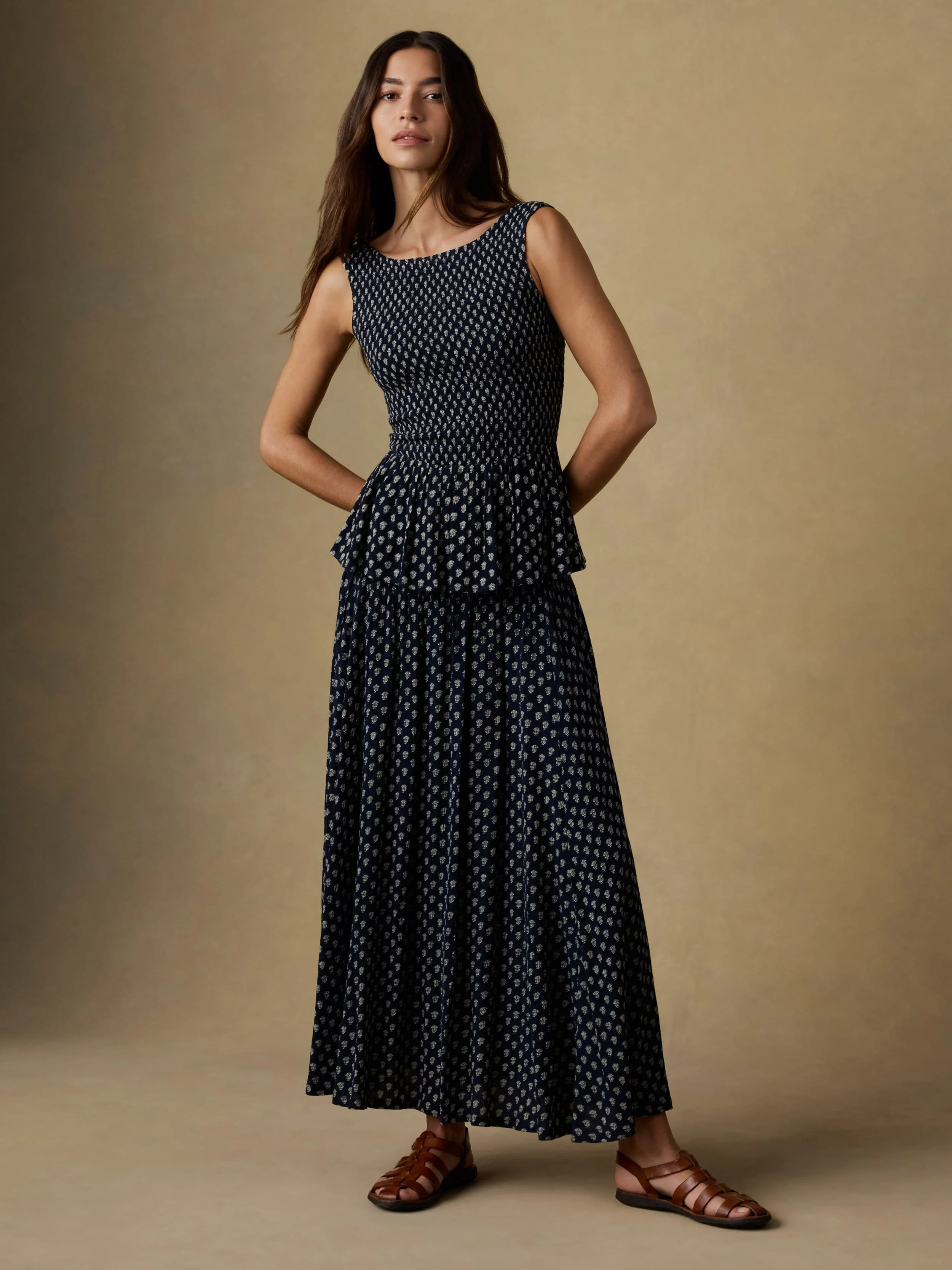 Sophia Smocked Skirt - Navy Lotus Floral - Image 4