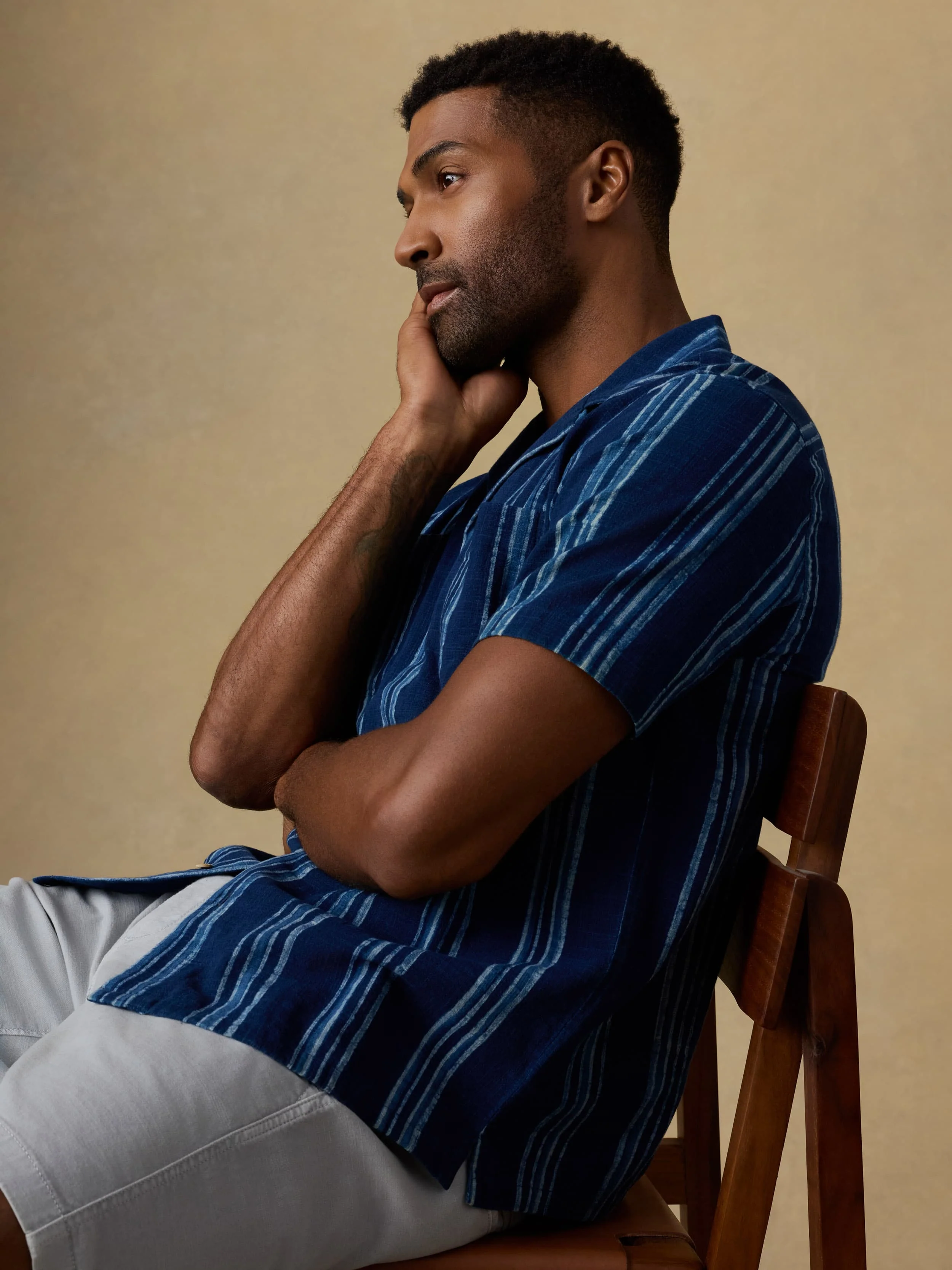 Short-Sleeve Indigo Camp Shirt - Northern Blue Indigo Stripe - Image 2