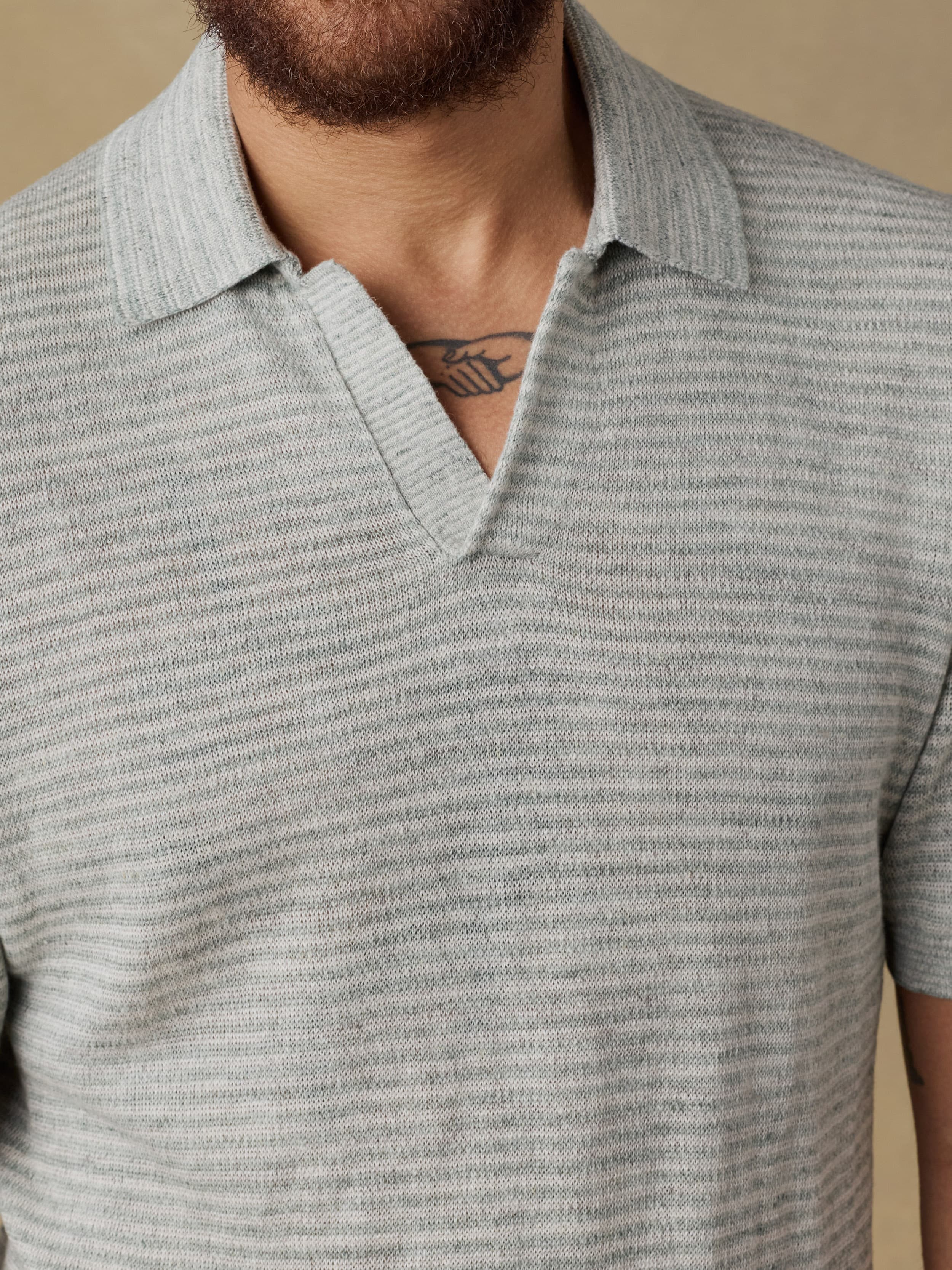 Short-Sleeve Linen Sweater Polo - Beach Tree Stripe - Image 5