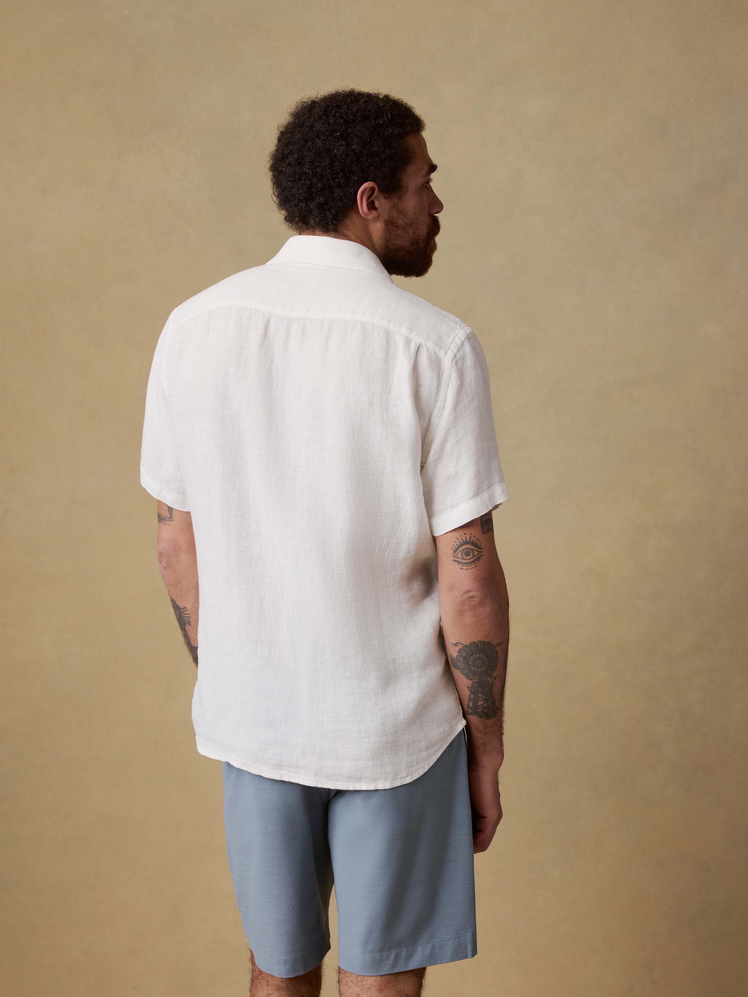 Short-Sleeve Palma Linen Shirt - Bright White Basketweave - Image 3