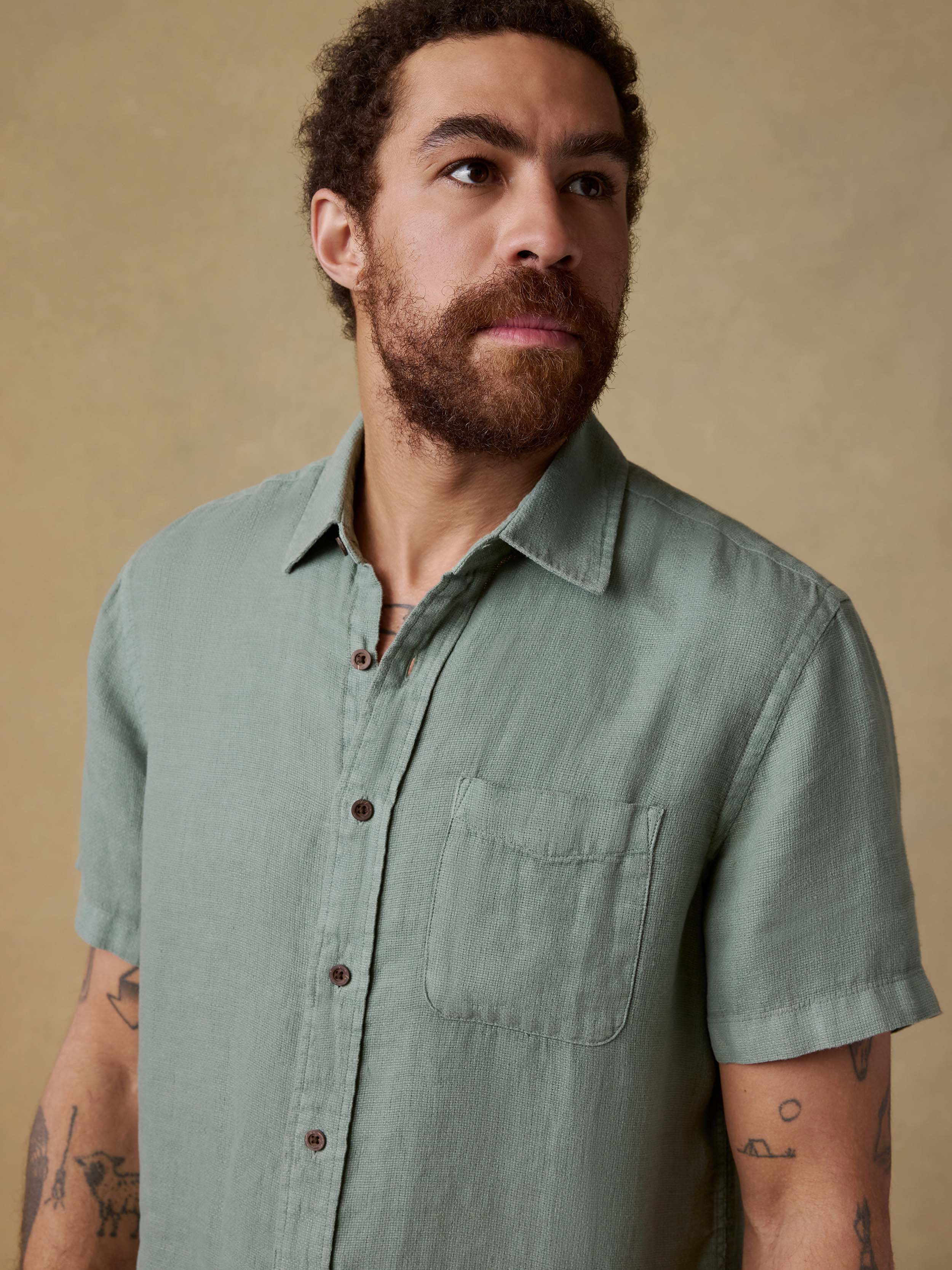 Short-Sleeve Palma Linen Shirt - Spruce - Image 4