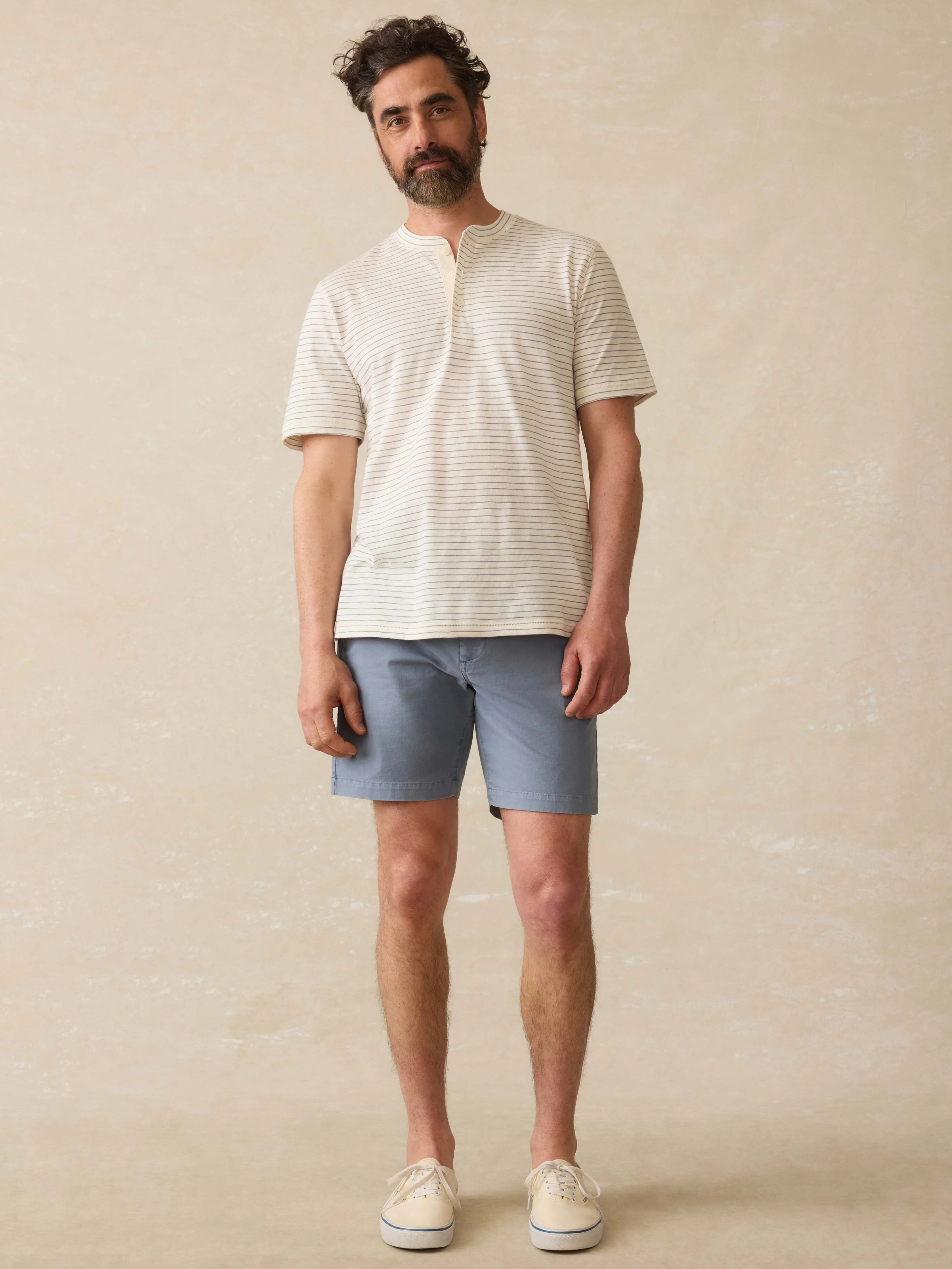 Short-Sleeve Sunwashed Henley - Cream Flint Stripe - Image 3