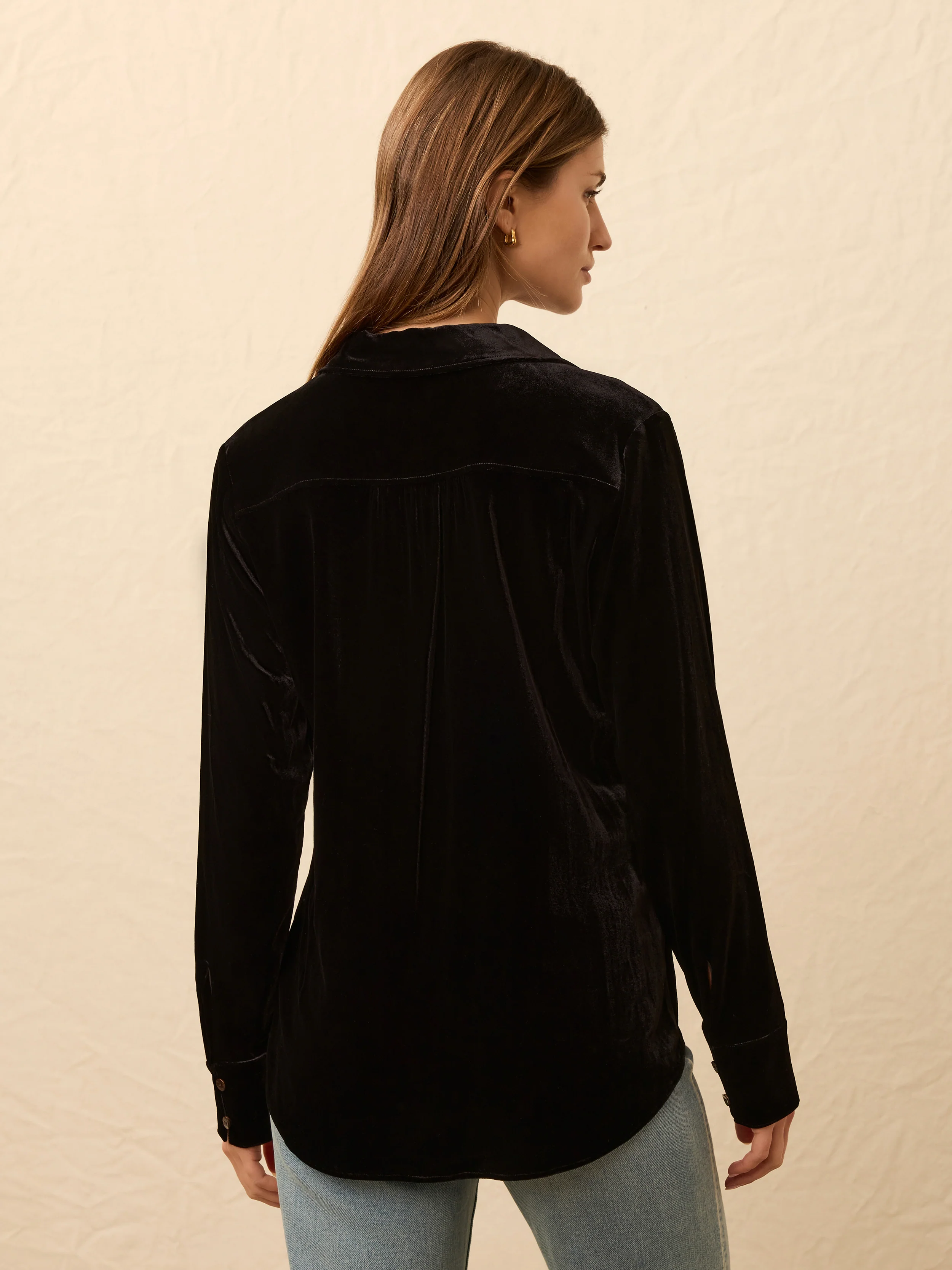 Stretch Silk Velvet Genevieve Shirt - Black - Image 4