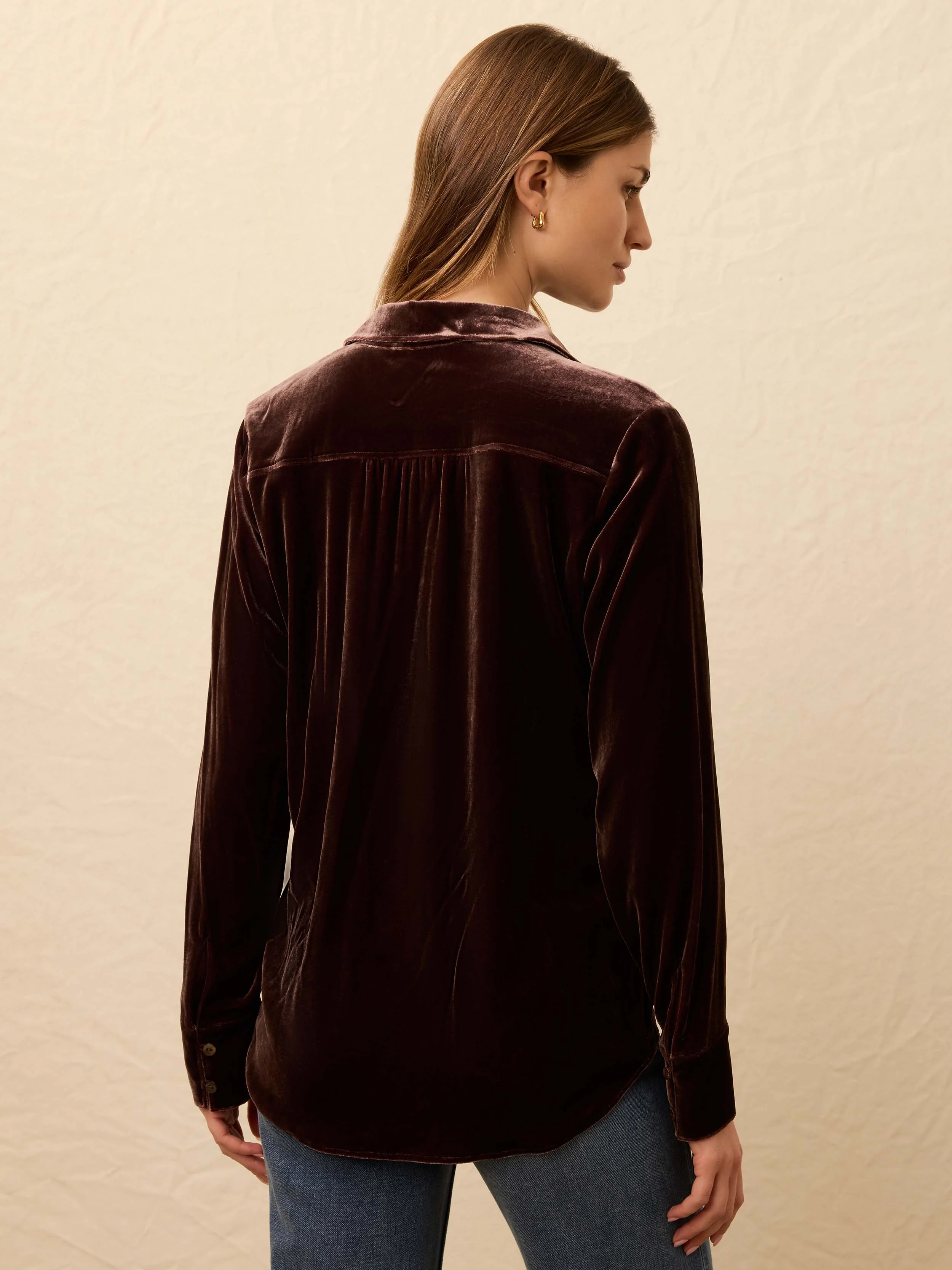 Stretch Silk Velvet Genevieve Shirt - Huckleberry - Image 5