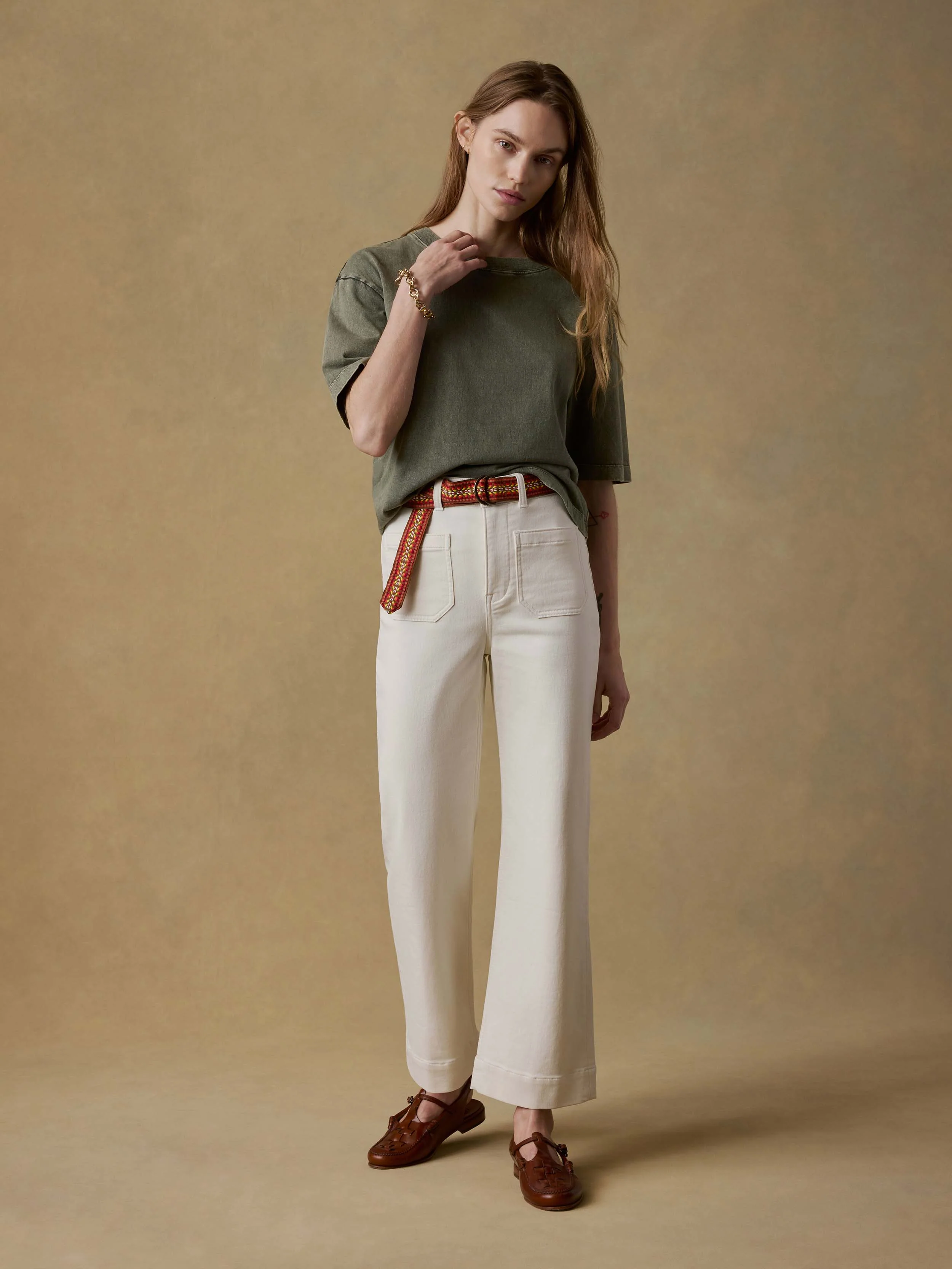 Stretch Terry Patch Pocket Ankle Pant - Egret